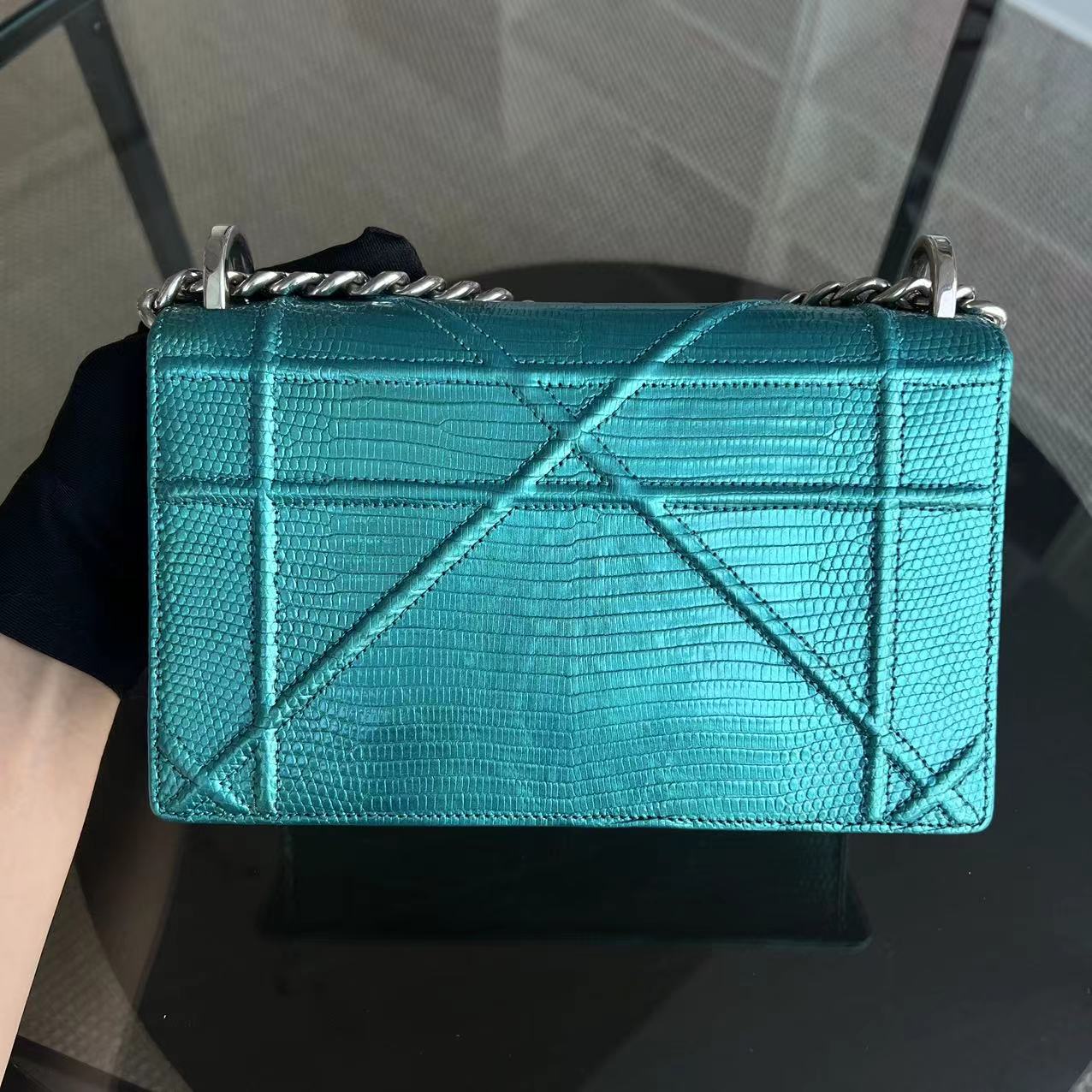 *Exotic* Dior Diorama AMA Small Lizard Skin Green Blue Silver Hardware - Luxury Evermore