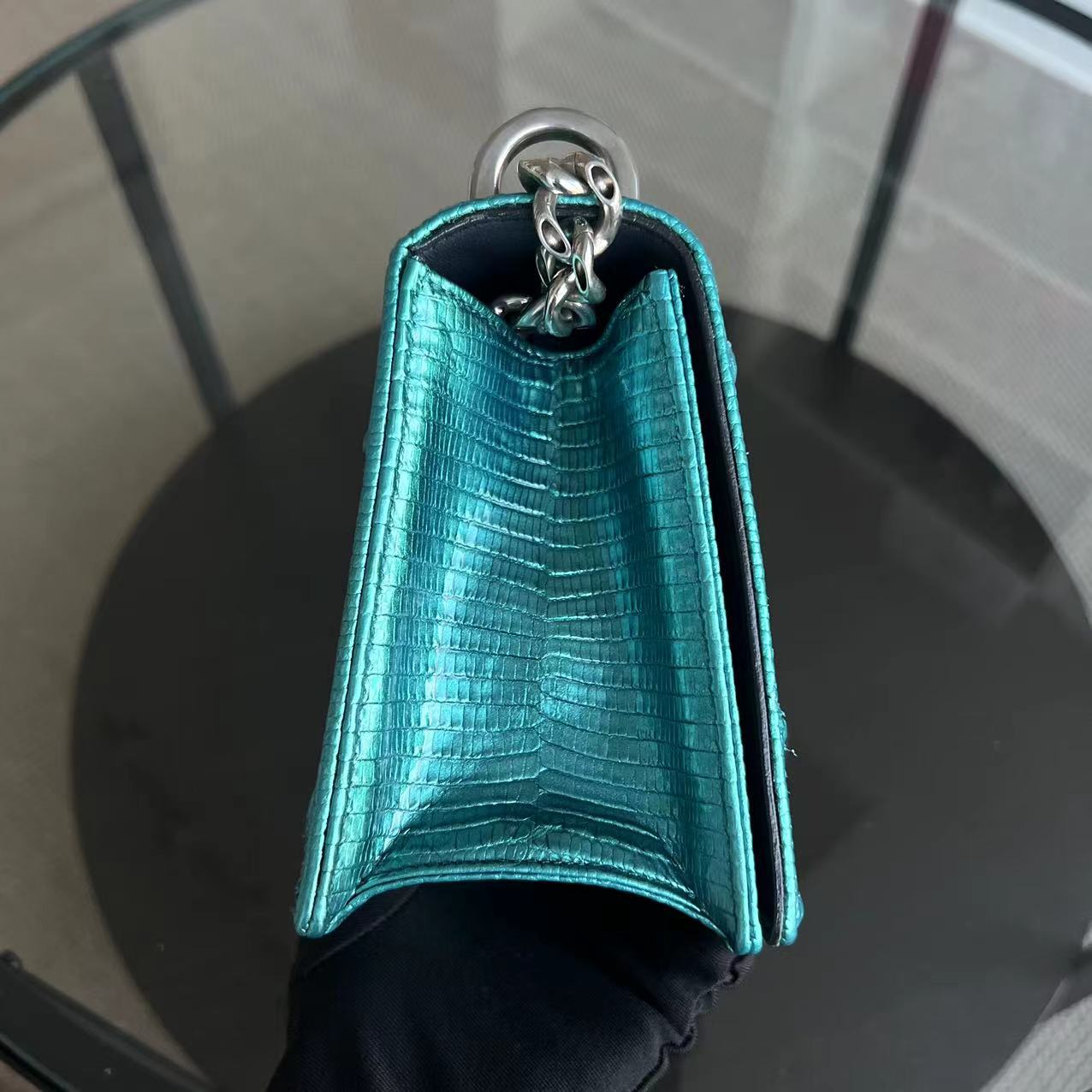 *Exotic* Dior Diorama AMA Small Lizard Skin Green Blue Silver Hardware - Luxury Evermore