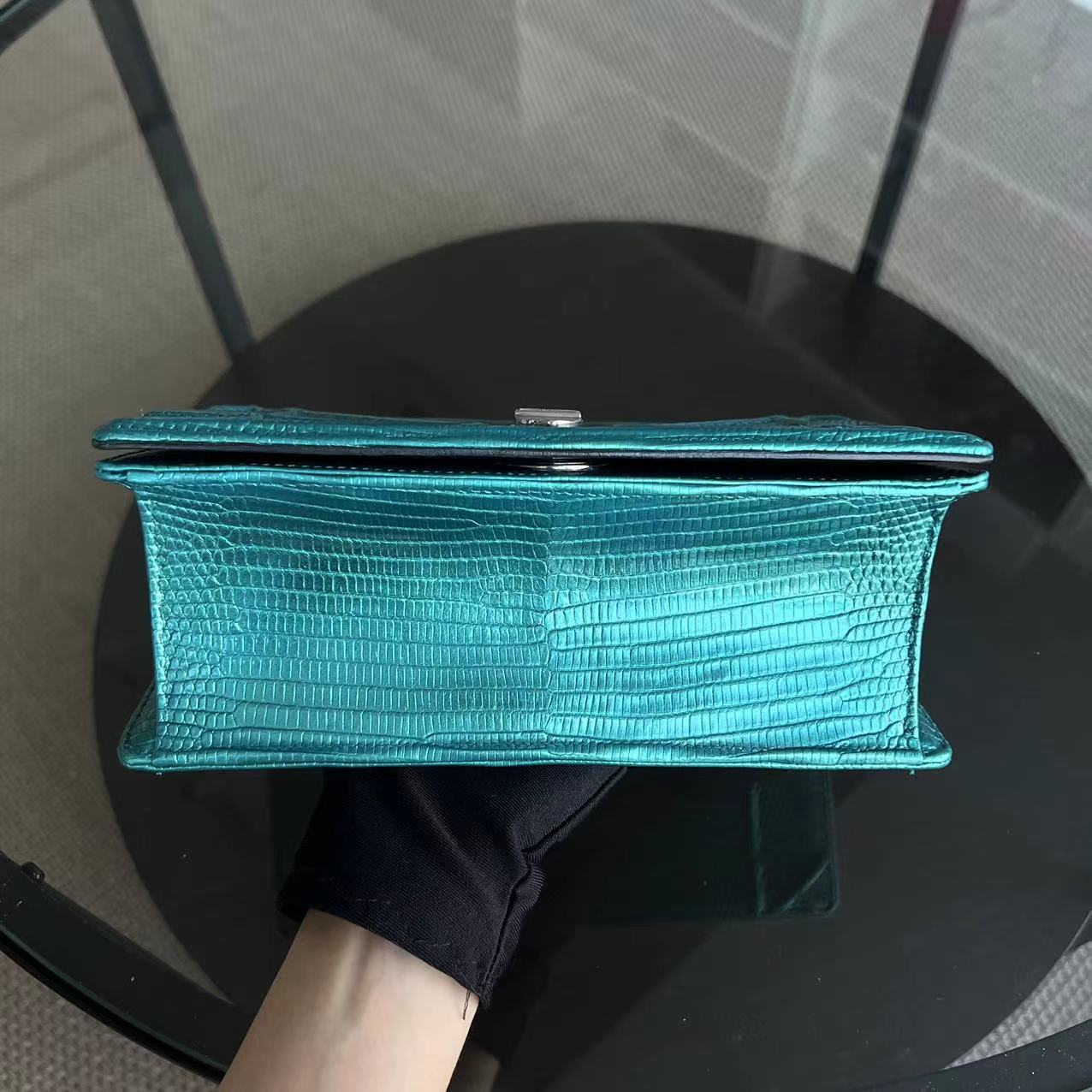 *Exotic* Dior Diorama AMA Small Lizard Skin Green Blue Silver Hardware - Luxury Evermore