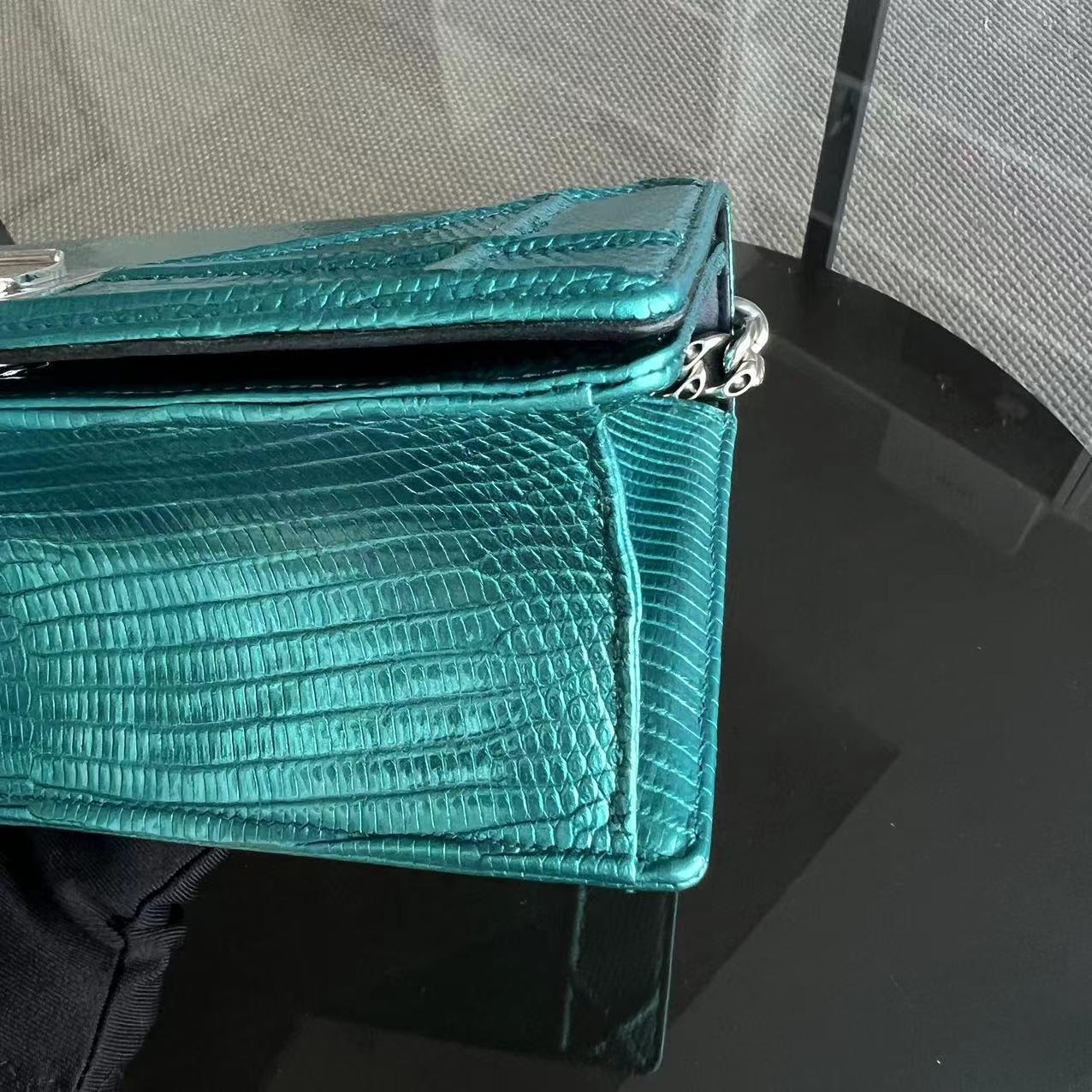 *Exotic* Dior Diorama AMA Small Lizard Skin Green Blue Silver Hardware - Luxury Evermore