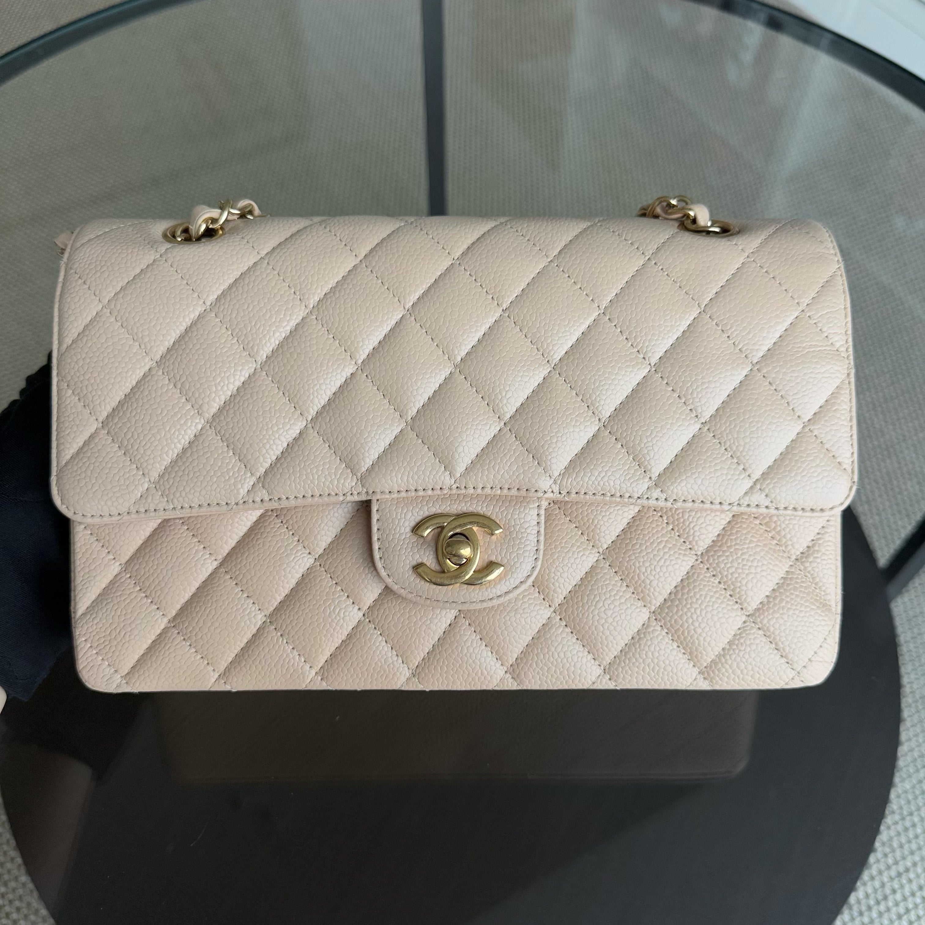 Chanel Classic Flap Medium - Caviar 25CM Quilted Beige Gold Hardware Series 15