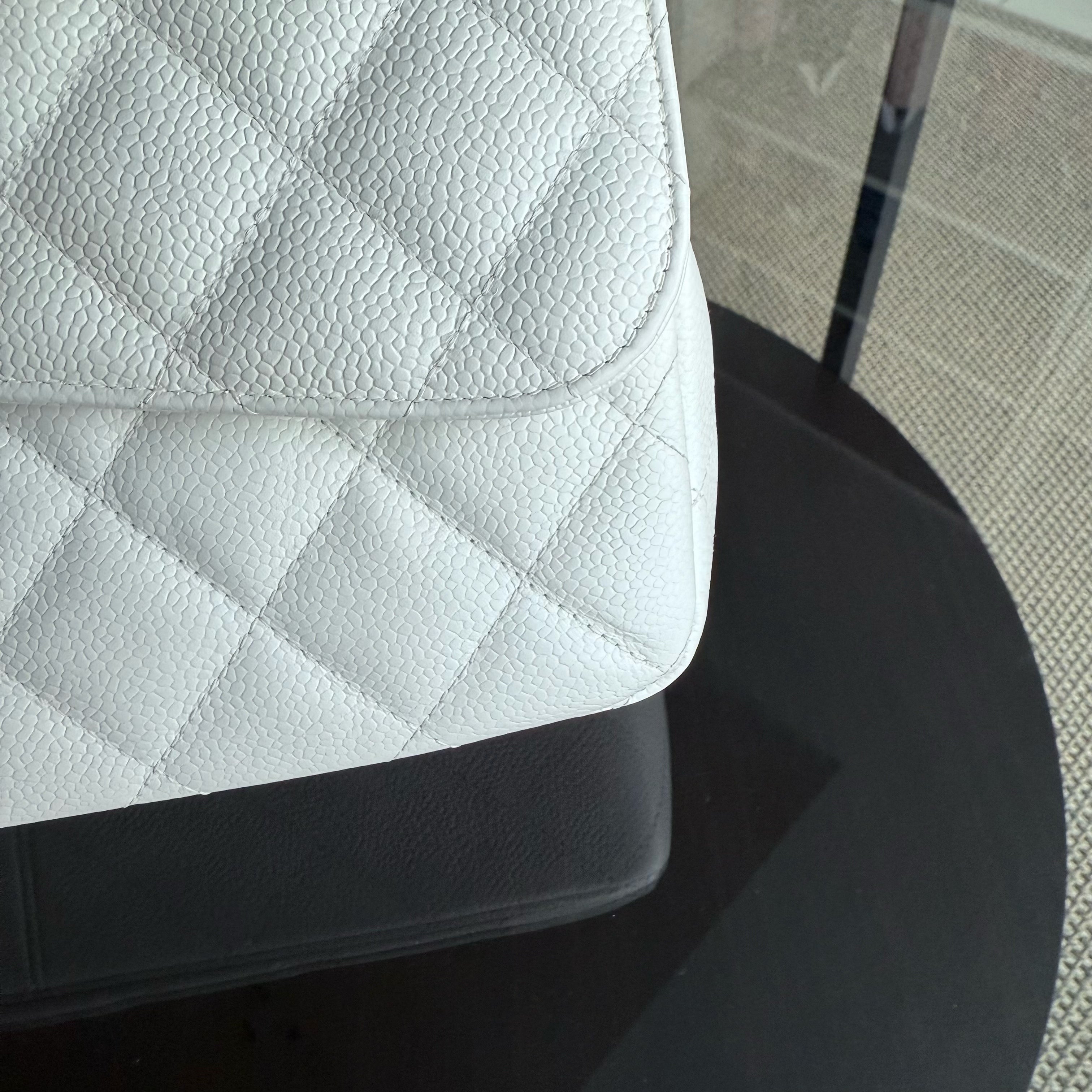 Chanel Classic Flap Jumbo - Caviar 30CM Single Flap Quilted Snow White Silver Hardware Series 13