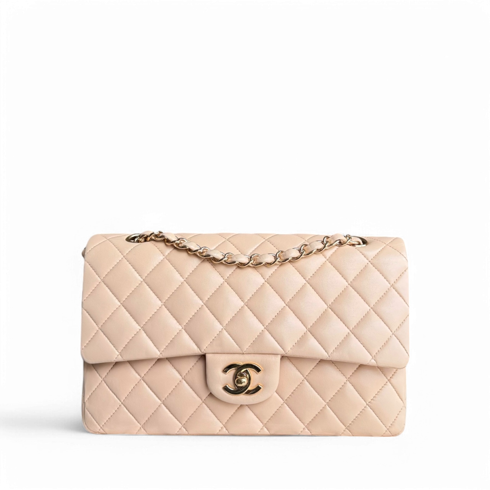 Chanel Classic Flap Medium - 25CM Quilted Lambskin Beige Gold Hardware Series 13