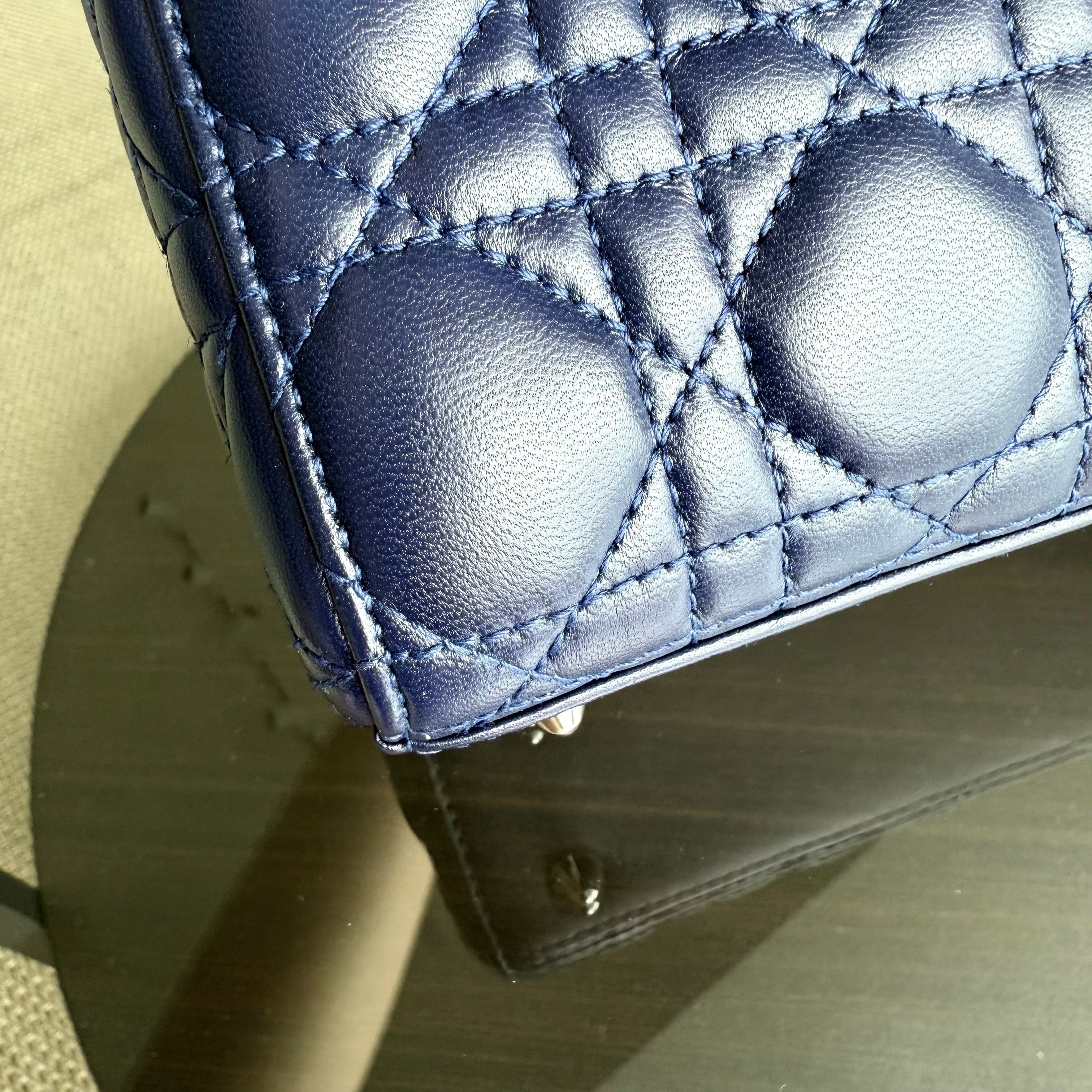 Dior Lady Small - Cannage Lambskin Dark Blue Silver Hardware