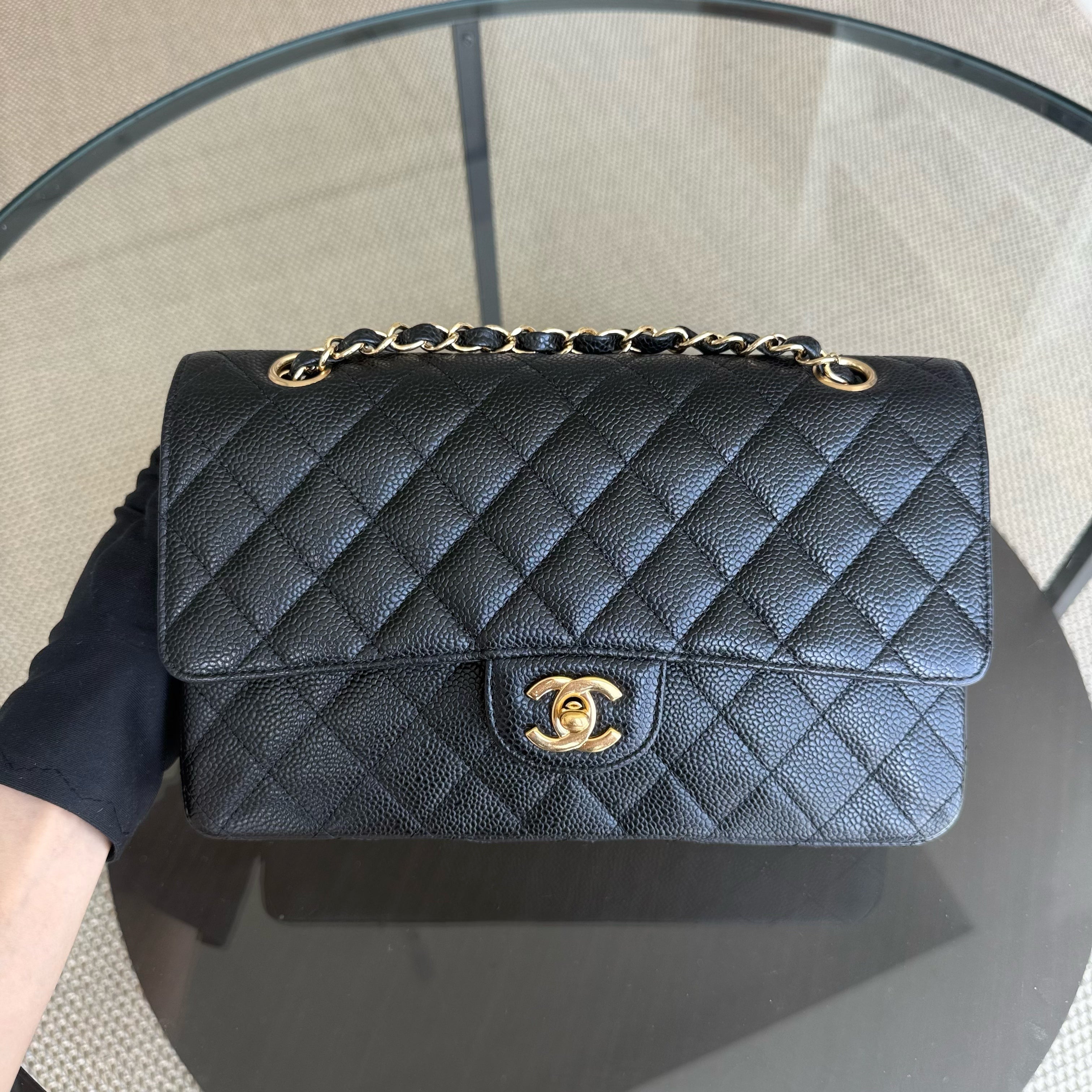 Chanel Classic Flap Medium - Caviar 25CM Quilted Black Gold Hardware Series 13