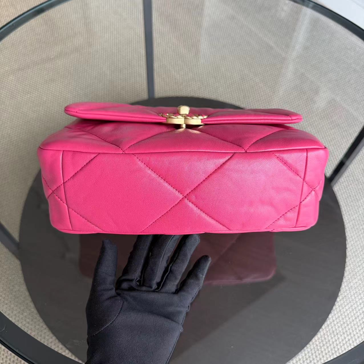 Chanel 19 Bag - Small 26CM C19 Quilted Goatskin Hot Pink Two-tone Gold Hardware Series 29