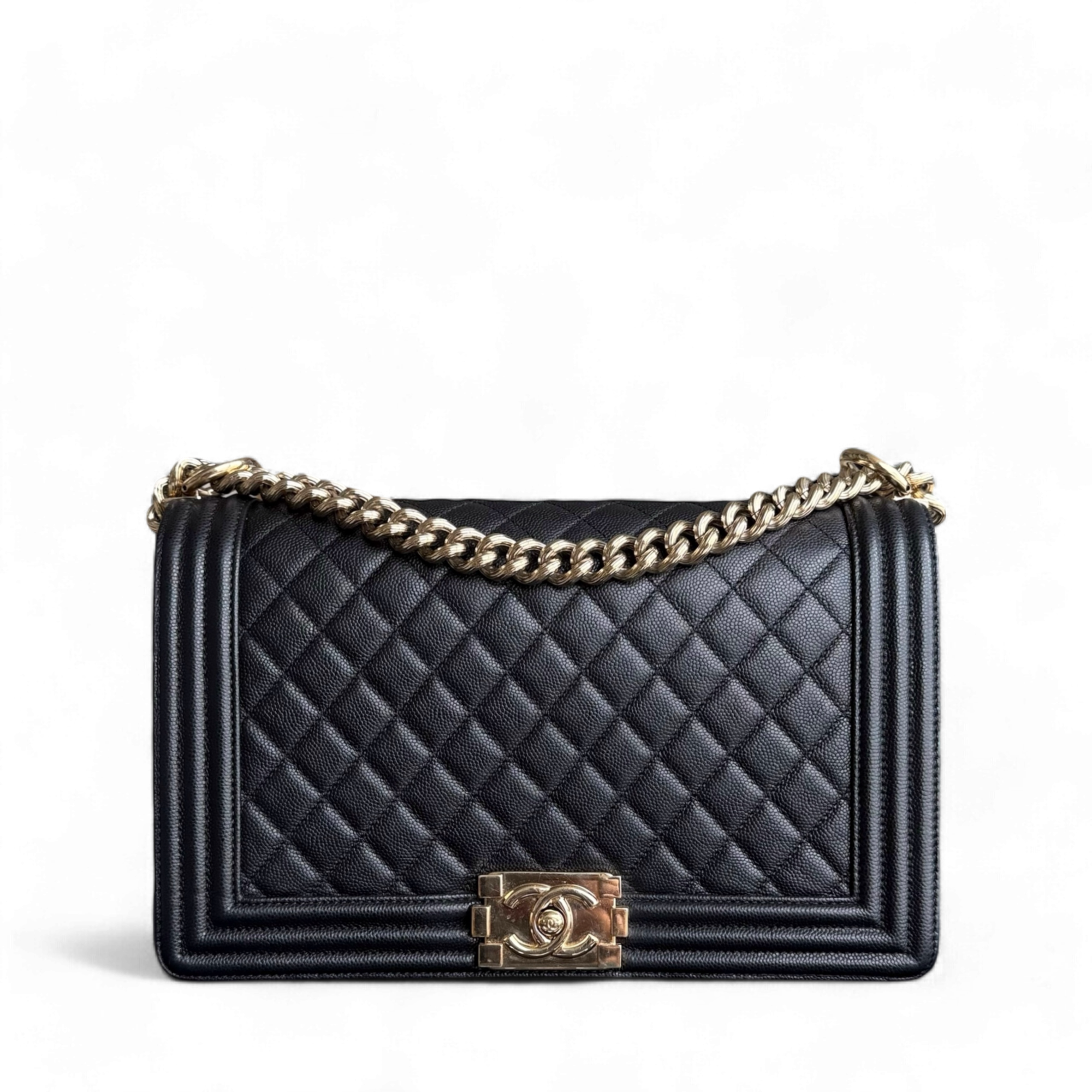 Chanel Boy Medium - Caviar 25CM Quilted Black Gold Hardware Series 23