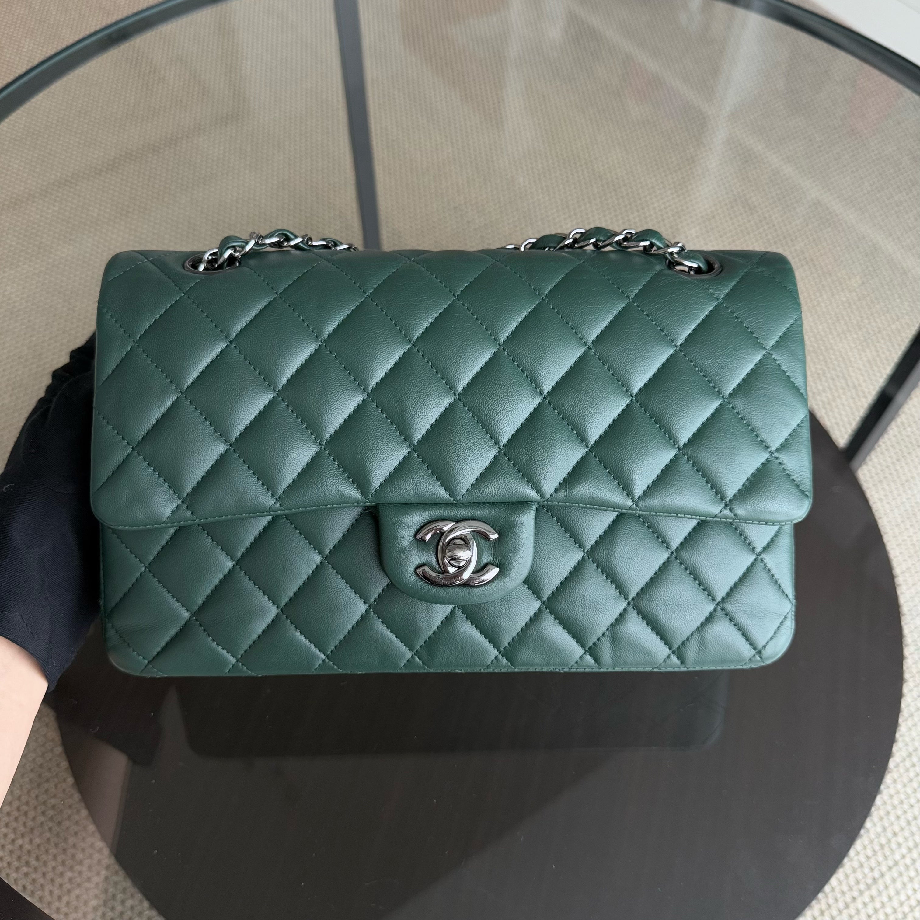 Chanel Classic Flap Medium - 25CM Quilted Lambskin Dark Green Silver Hardware Series 23