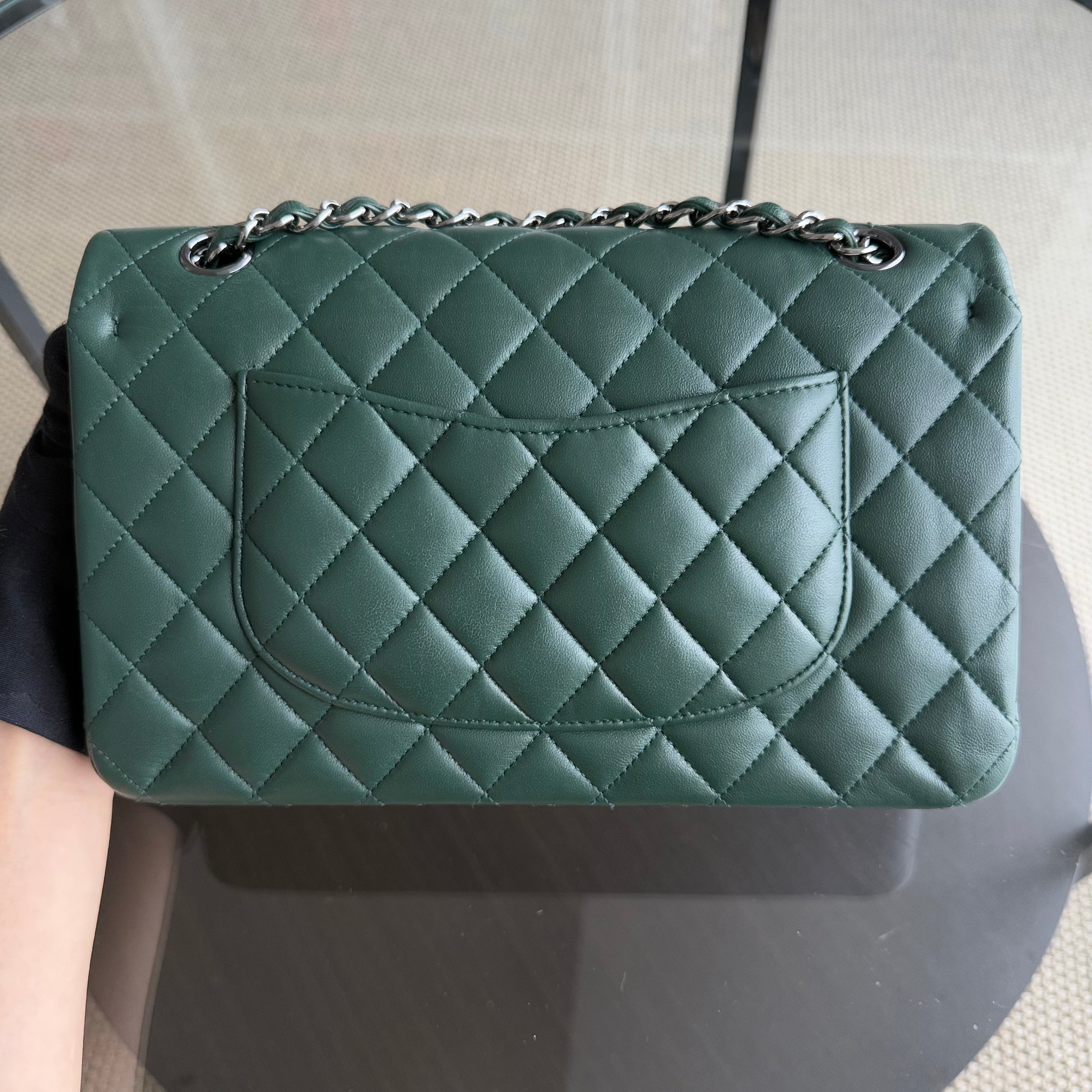 Chanel Classic Flap Medium - 25CM Quilted Lambskin Dark Green Silver Hardware Series 23