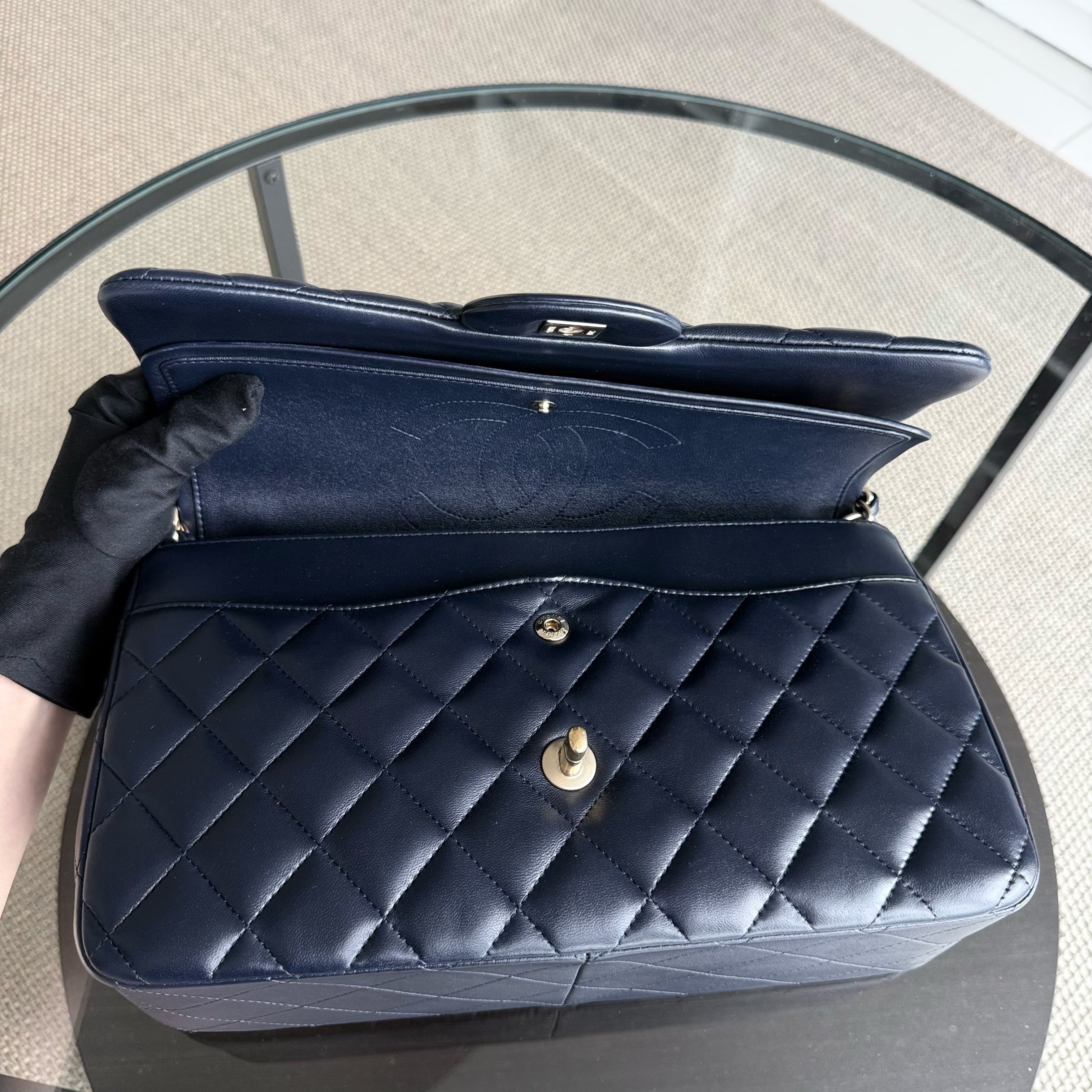 Chanel Classic Flap Jumbo - Double Flap 30CM Quilted Lambskin Dark Midnight Blue Gold Hardware Series 20