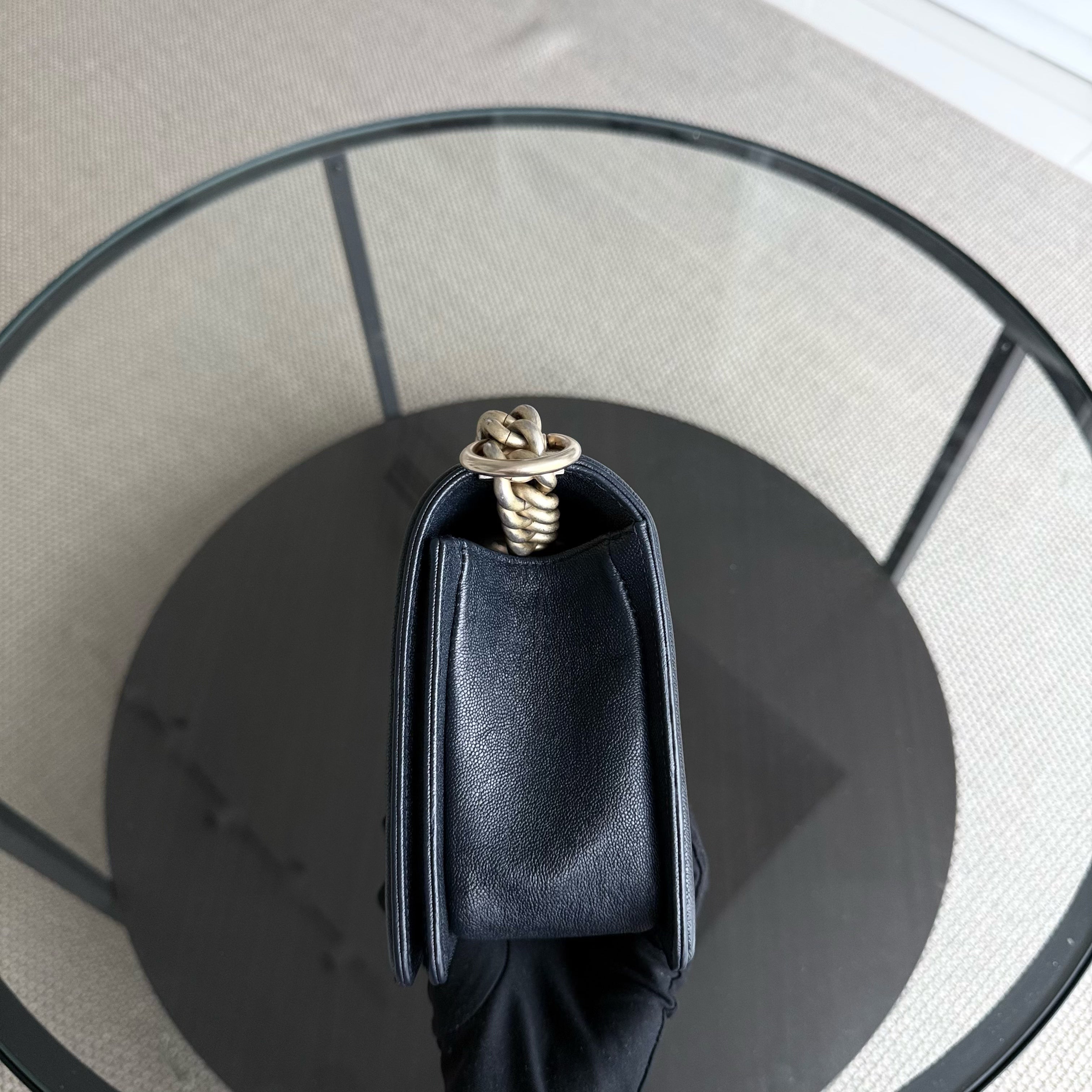 Chanel Boy Medium - Caviar 25CM Quilted Midnight Dark Blue Gold Hardware Series 27