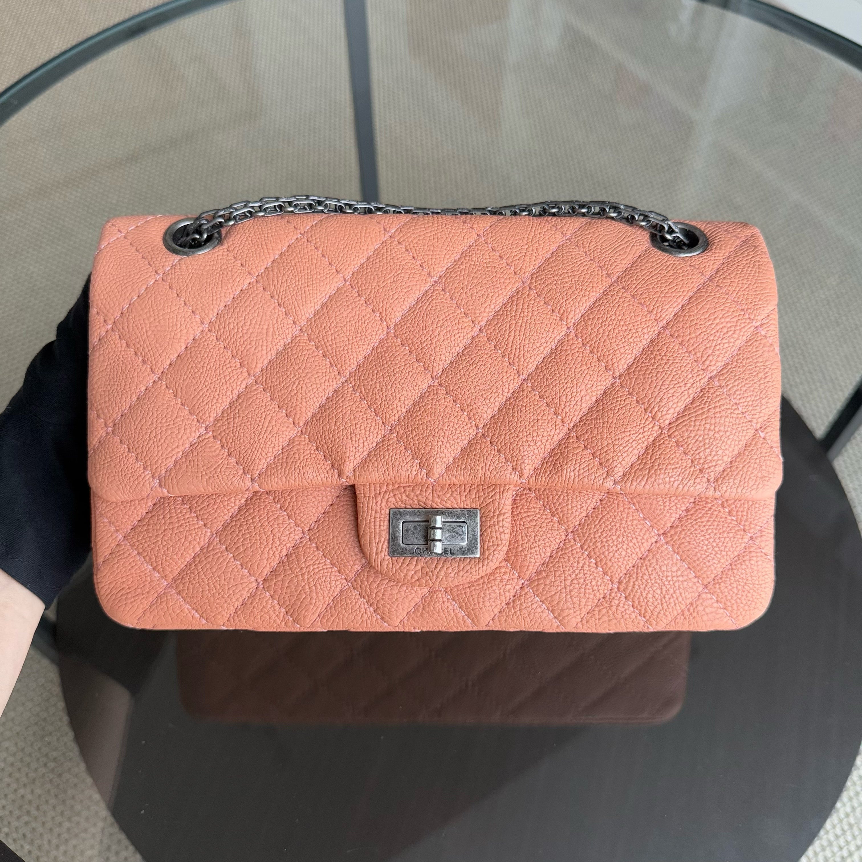 Chanel 2.55 Reissue 225 - 24CM Caviar Quilted Caramel Blush Ruthenium Silver Hardware Series 22