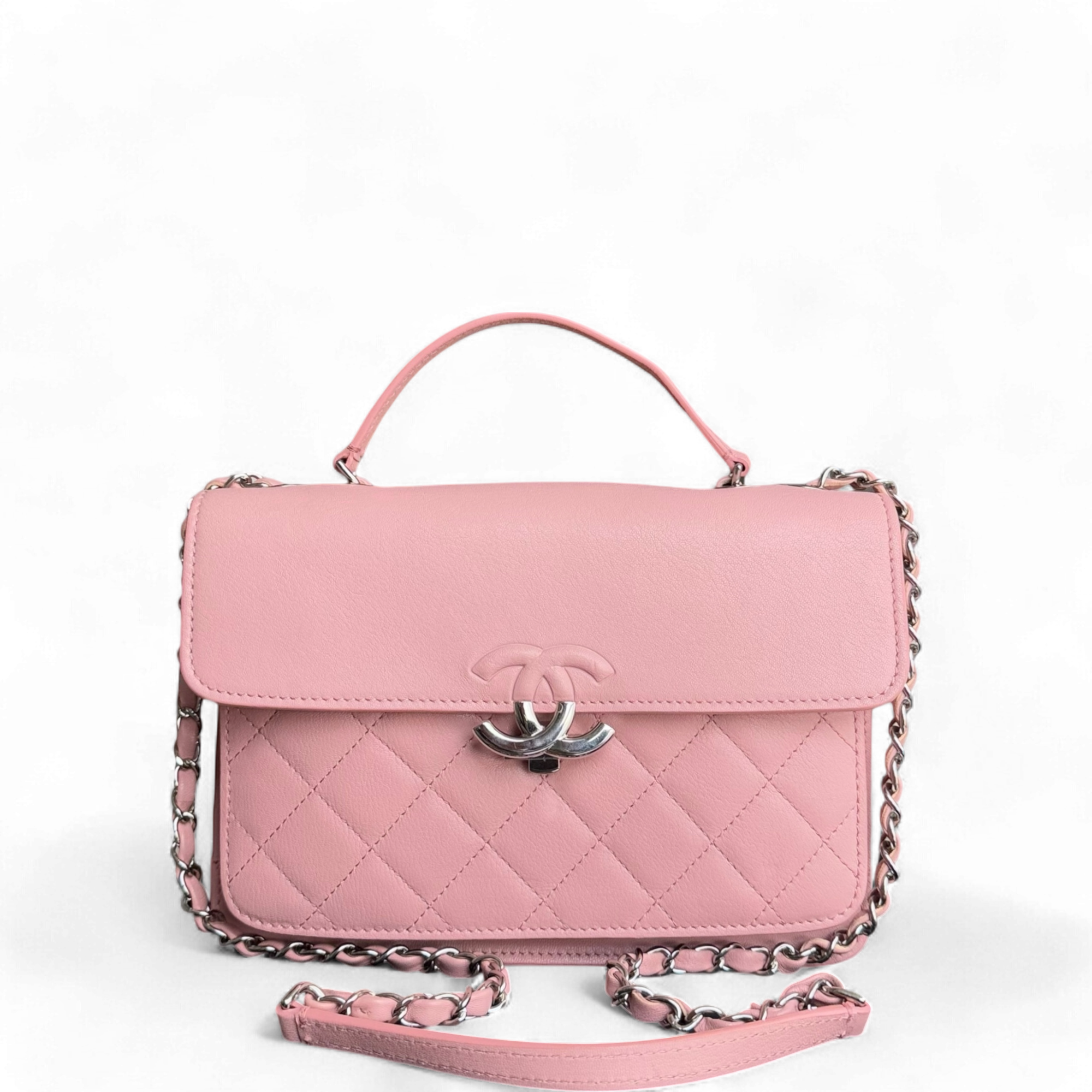 Chanel CC Box Flap - Calfskin Quilted Pink Silver Hardware Series 24