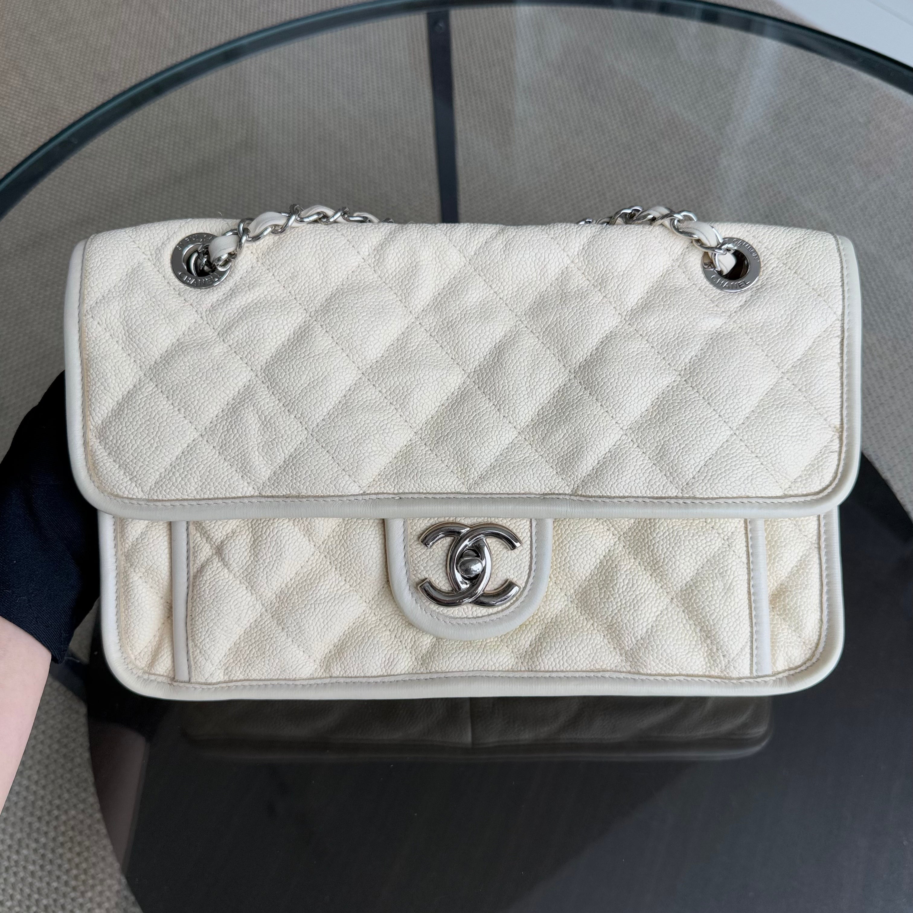 Chanel French Riviera - Caviar 29CM Quilted Cream Silver Hardware Series 15