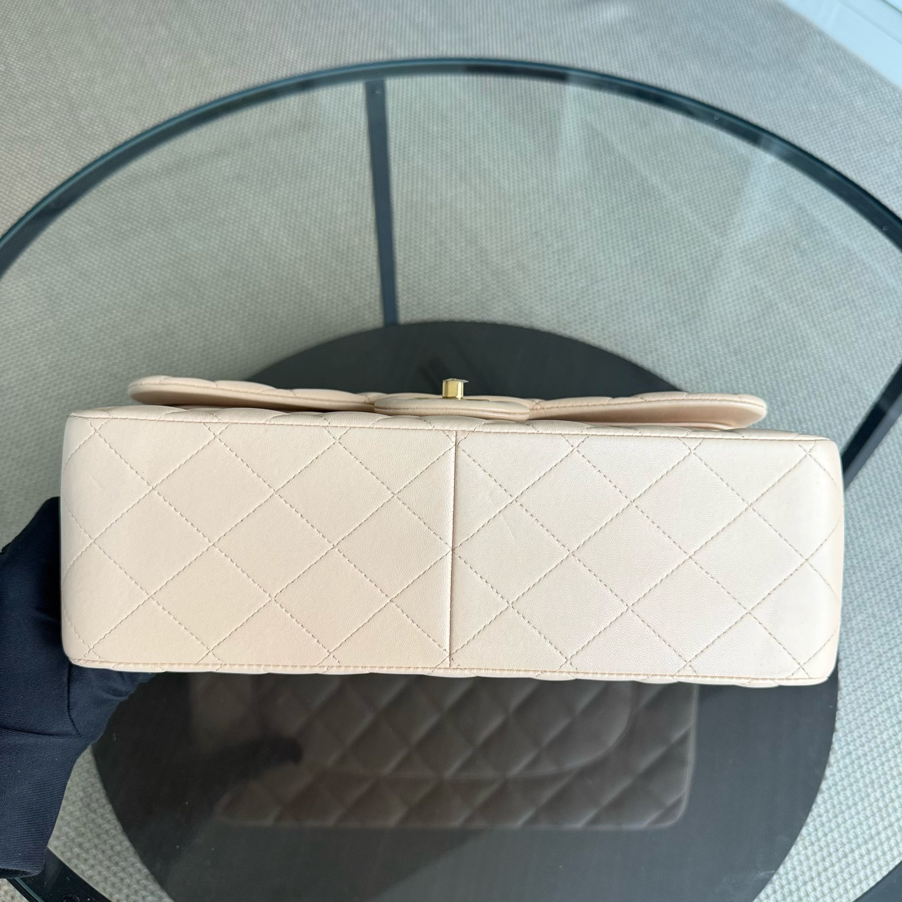 Chanel Classic Flap Jumbo - Double Flap 30CM Quilted Lambskin Beige Gold Hardware Series 19
