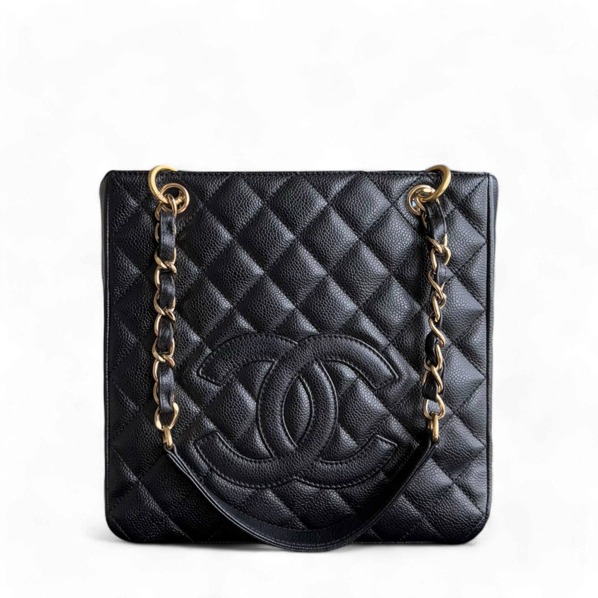 Chanel PST Petite Shopping Tote - Caivar Quilted Black Gold Hardware Series 11