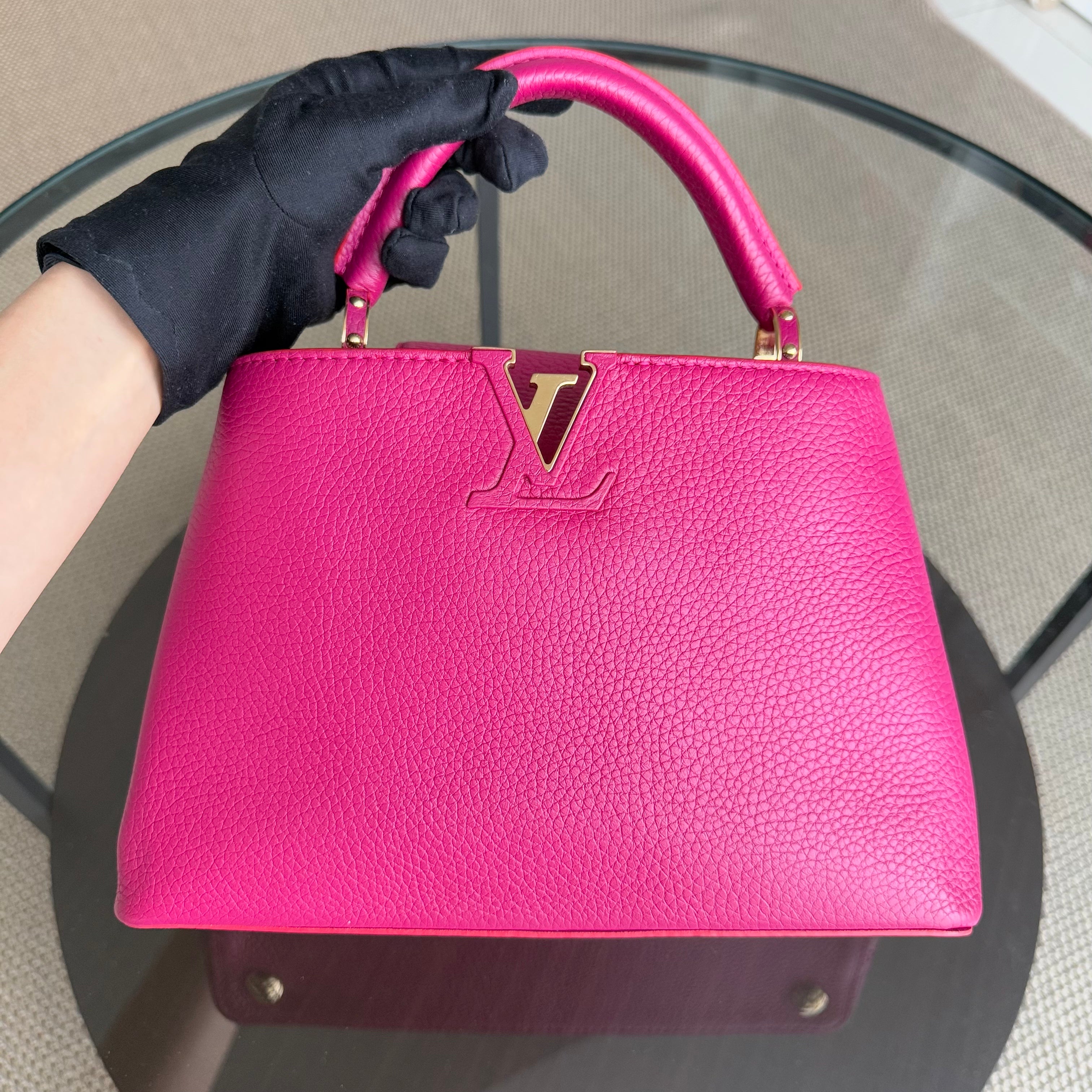 Louis Vuitton Capucines BB - 27CM Grained Calfskin Hot Pink Gold Hardware