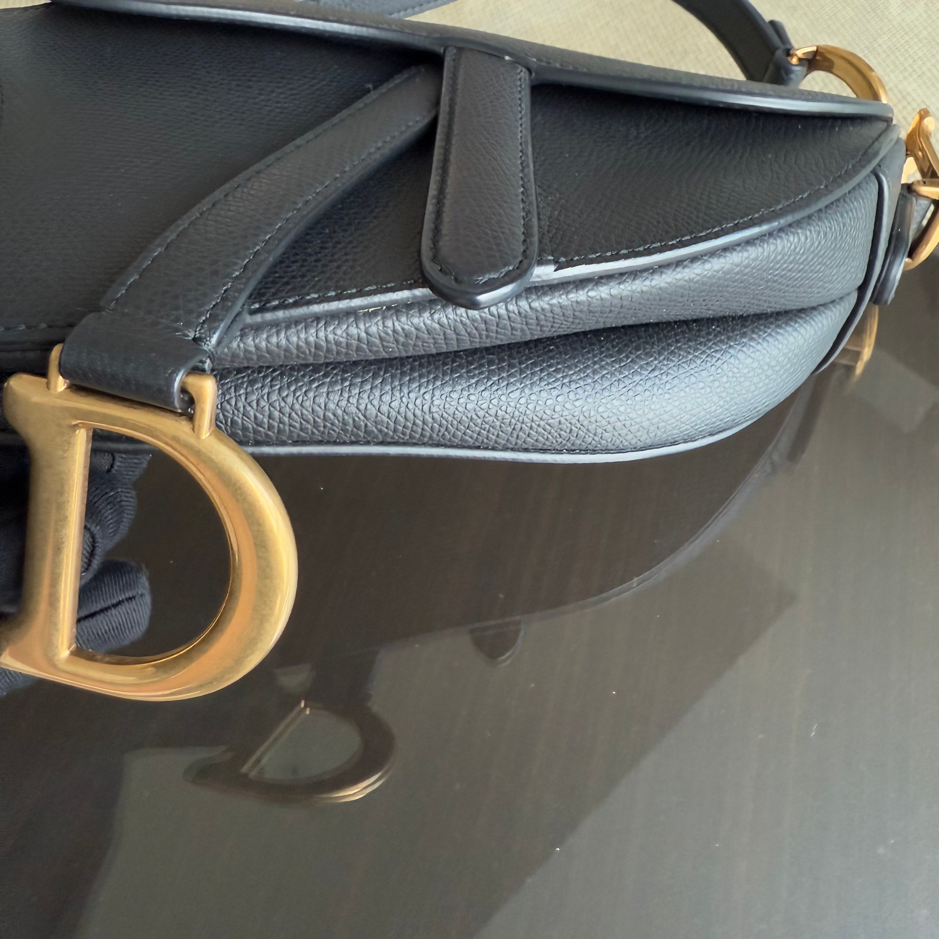 Dior Saddle Mini With Strap - 21CM Grained Calfskin Black Gold Hardware