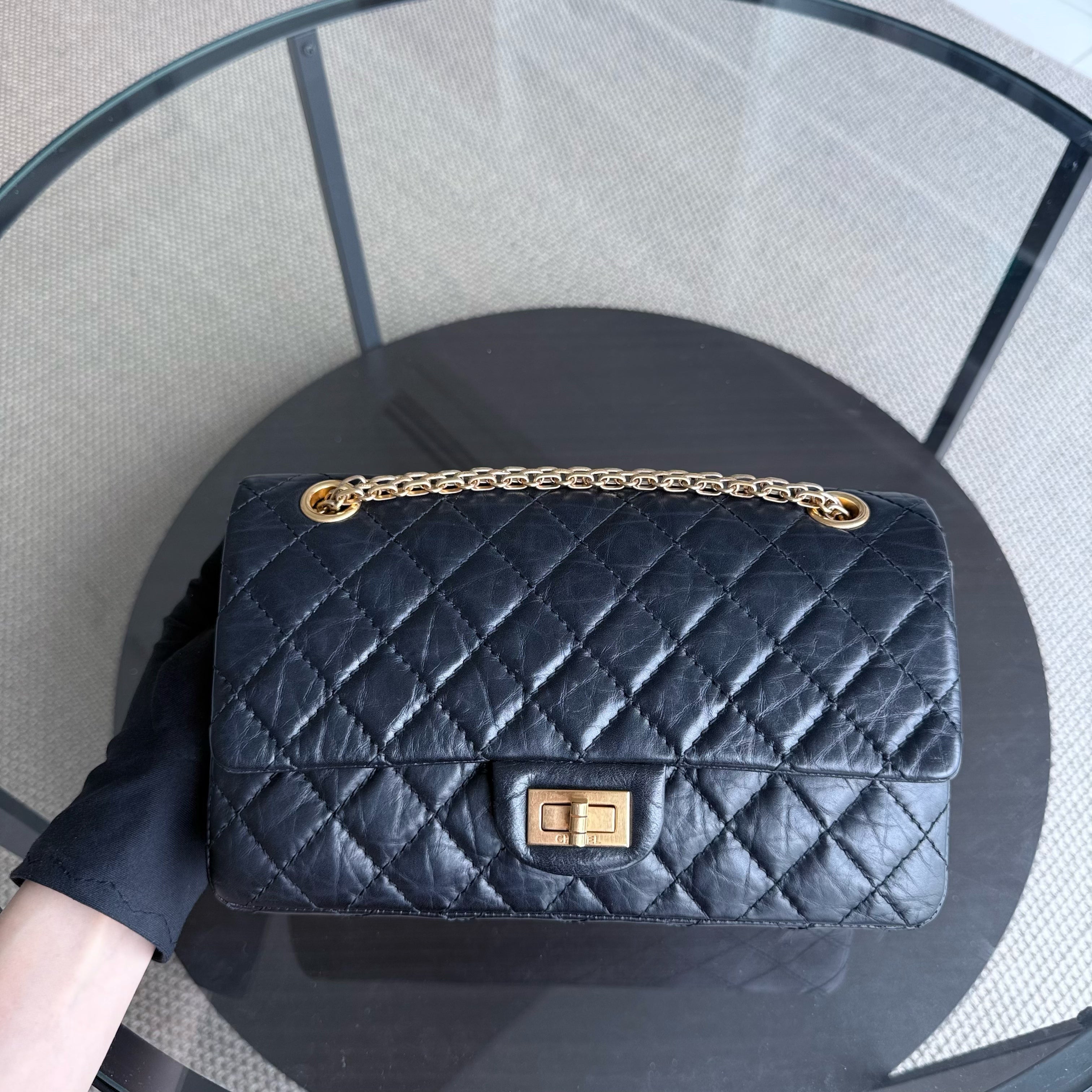 Chanel 2.55 Reissue 255 - 24CM Small Quilted Aged Calfskin Black Aged Gold Hardware Series 19