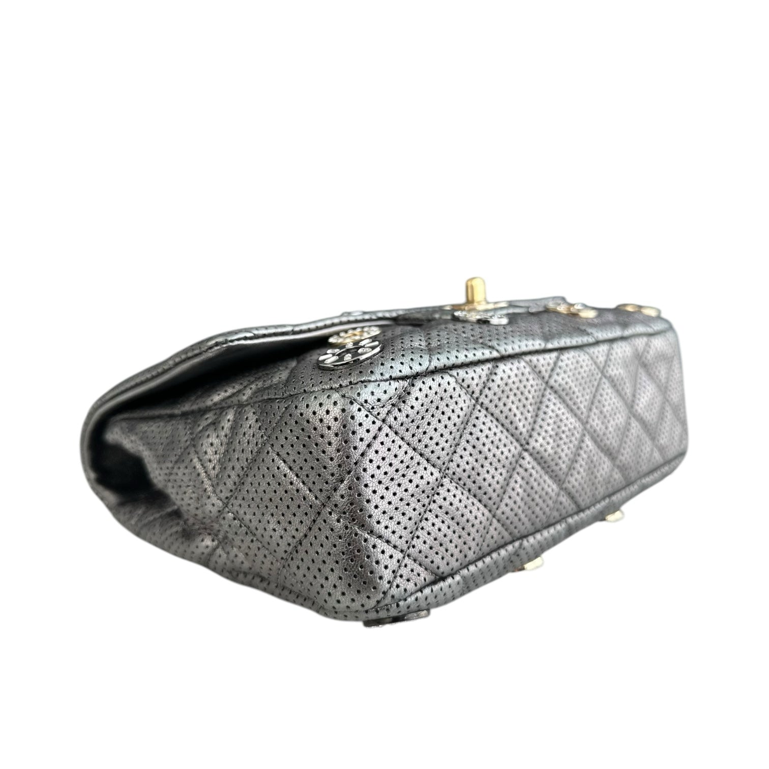 Chanel Seasonal Flap - Cruise Paris-Dubai Medals 2015 Perforated Calfskin Gray Grey Silver Hardware Series 20