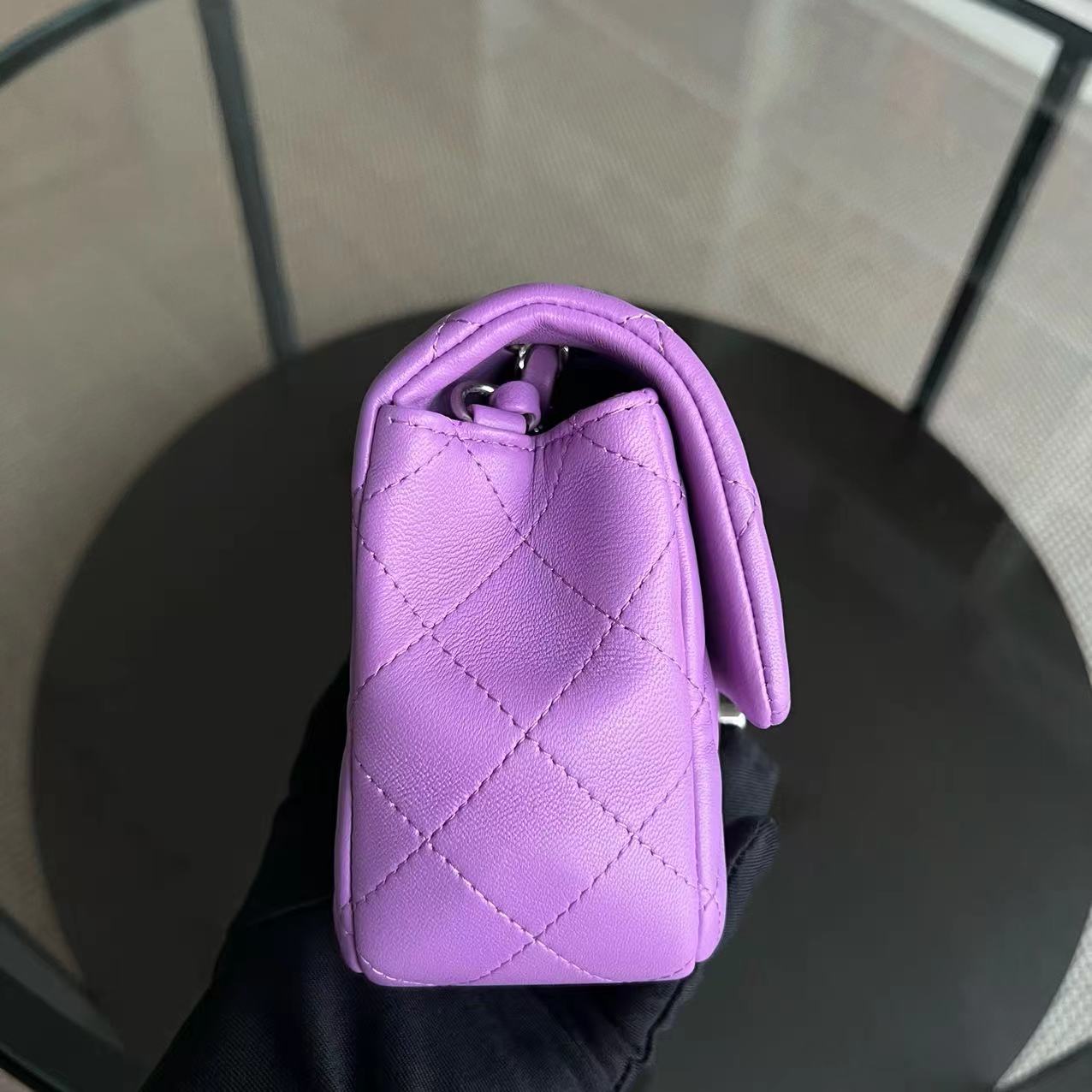 *Full Set, Receipt* Chanel Classic Flap Mini - 20CM Rectangle Quilted Lambskin Purple Silver Hardware Series 29