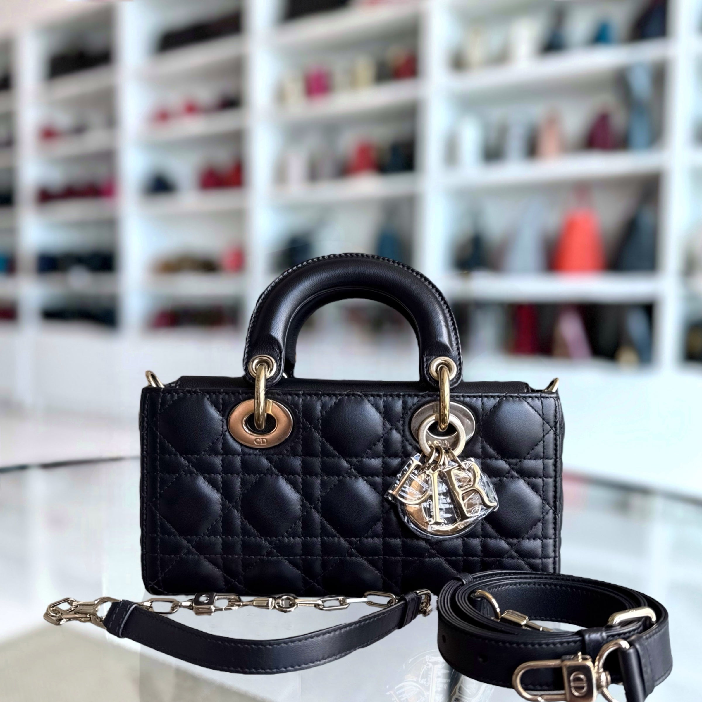 Dior D-Joy Small Lady - Cannage Lambskin Black Gold Hardware