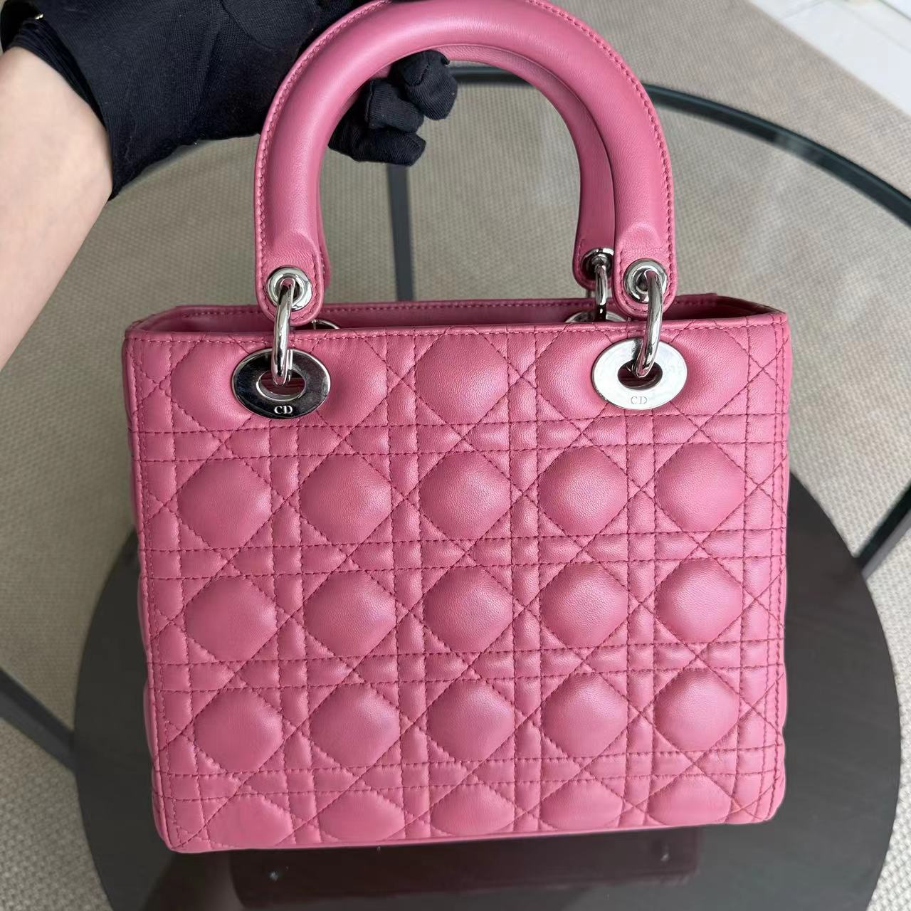 Dior Lady Medium - Cannage Lambskin Pink Silver Hardware