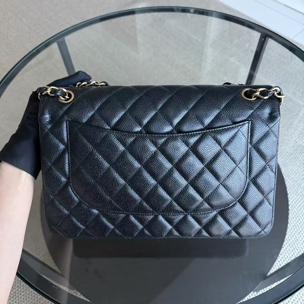 Chanel Classic Flap Jumbo - Caviar Double Flap Quilted Black Gold Hardware Series 15