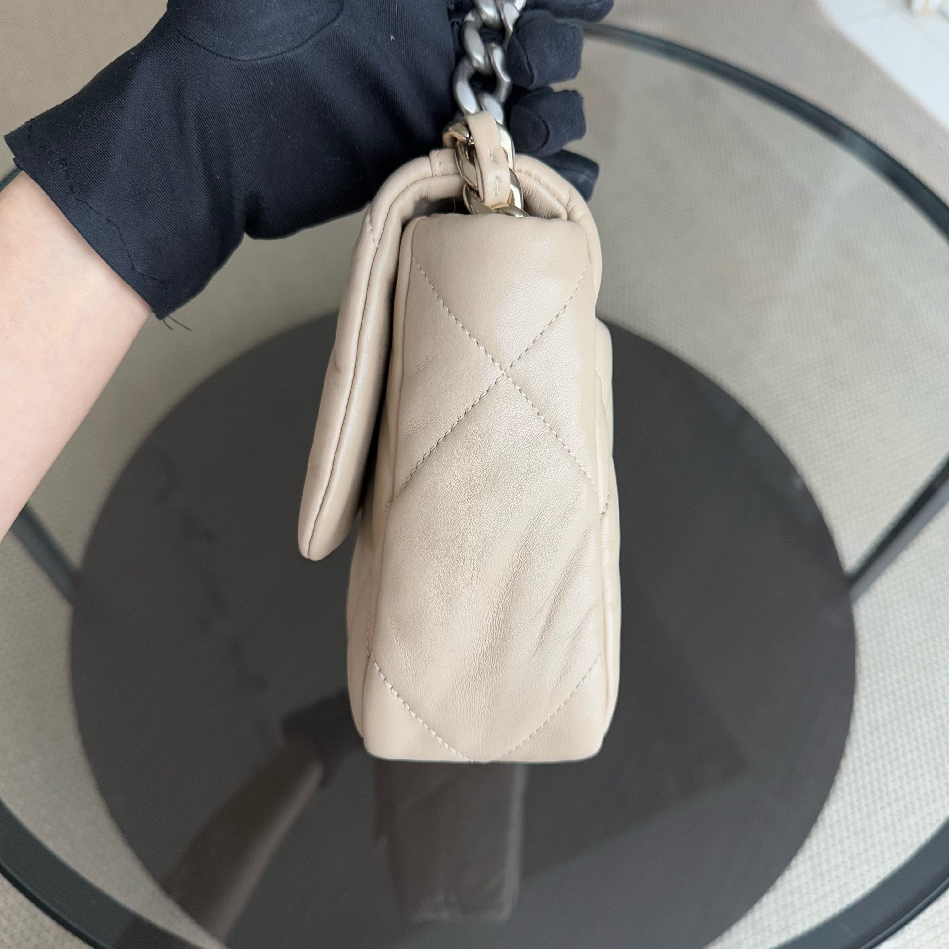 Chanel 19 Bag Small - C19 Goatskin Light Beige Two-tone Hardware Microchip