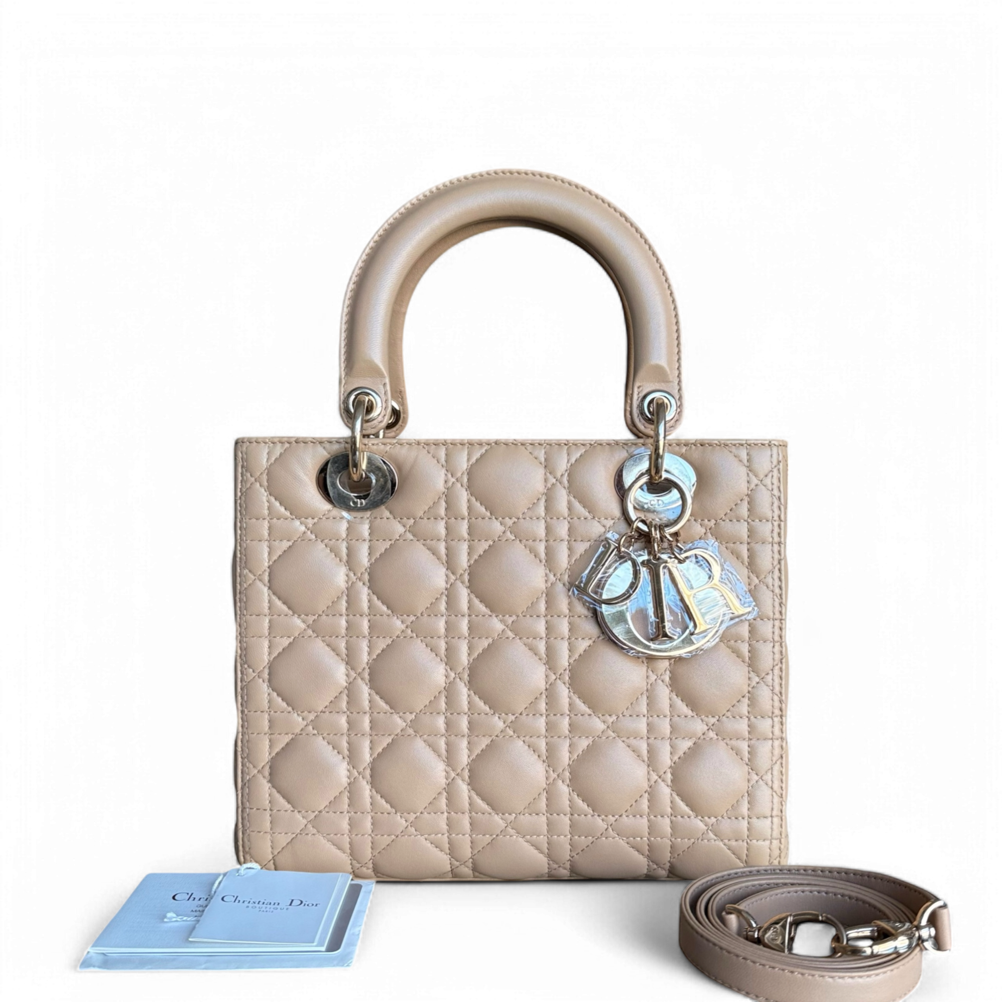 Dior Lady Medium - Cannage Lambskin Beige Silver Hardware