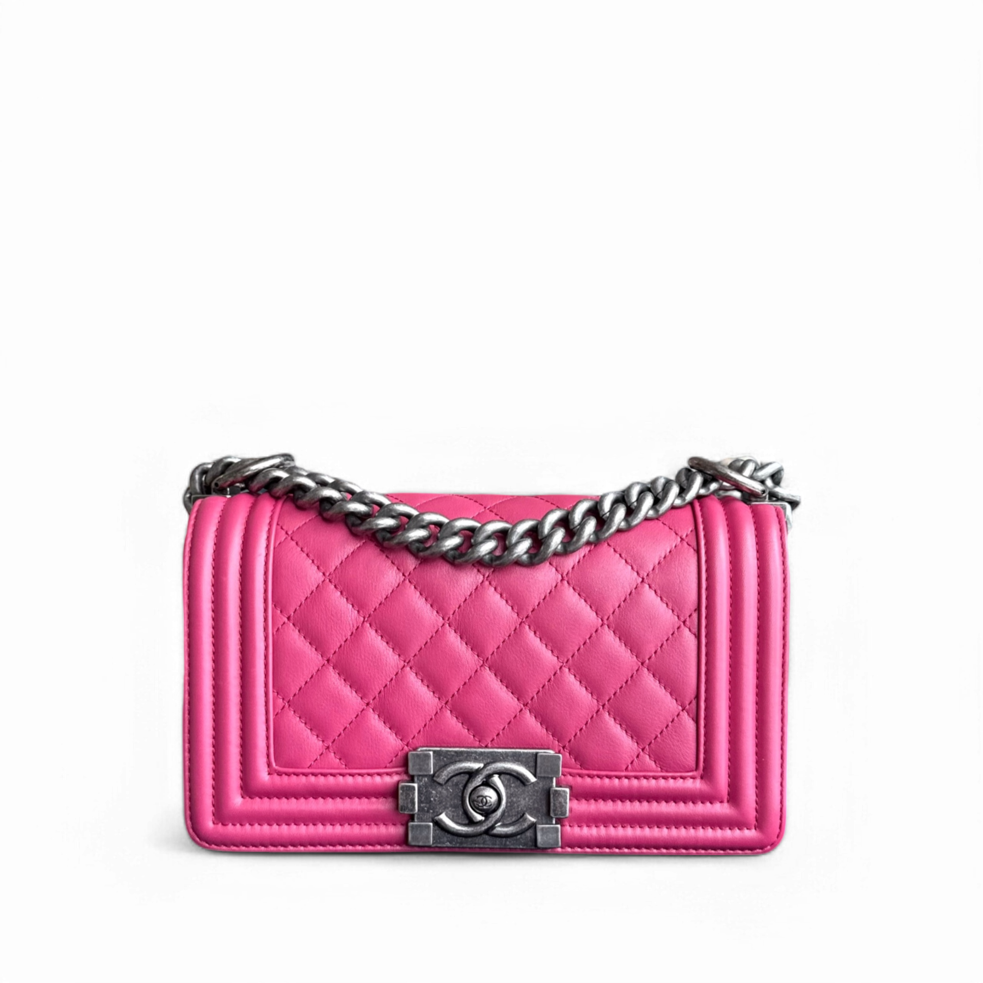 Chanel Boy Small - 20CM Quilted Calfskin Hot Pink Ruthenium Silver Hardware Series 26