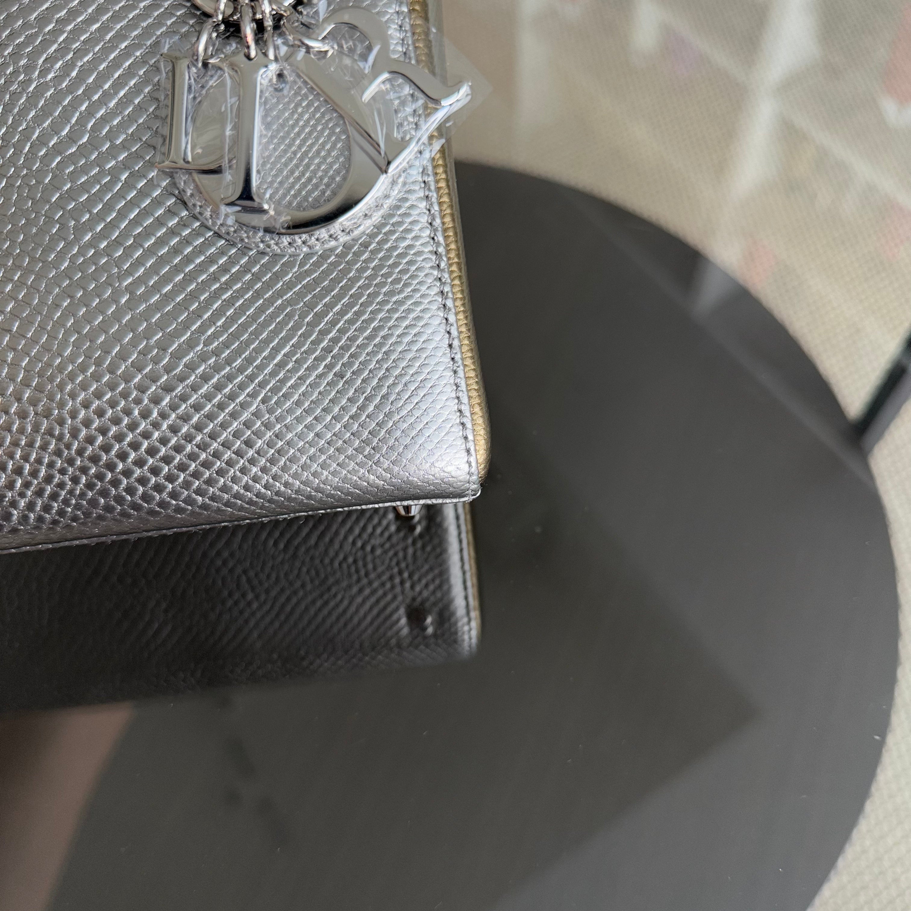 Dior Lady Mini - Exotic Lizard Skin Iridescent Two-tone Silver Hardware Chain Strap