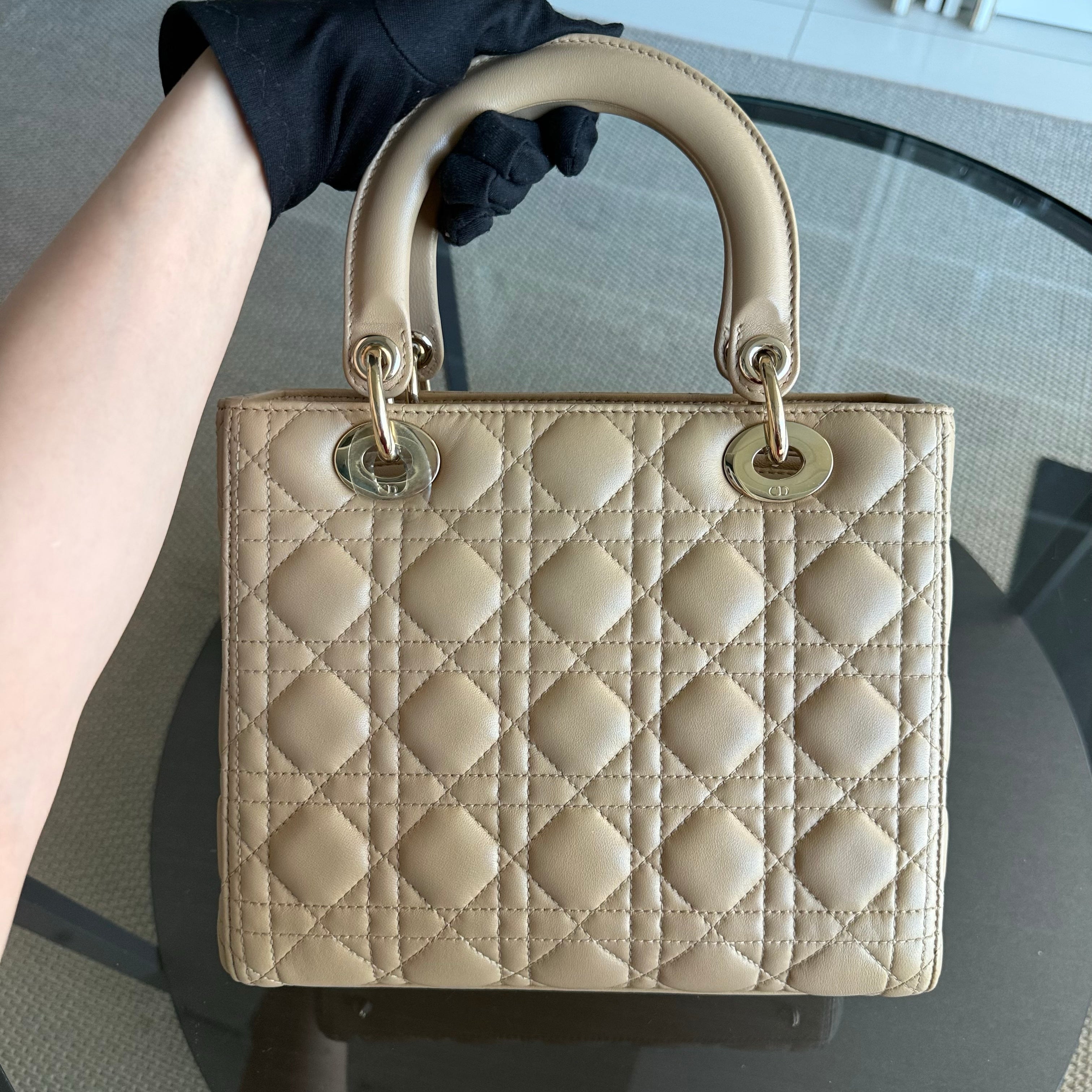 Dior Lady Medium - Cannage Lambskin Beige Silver Hardware