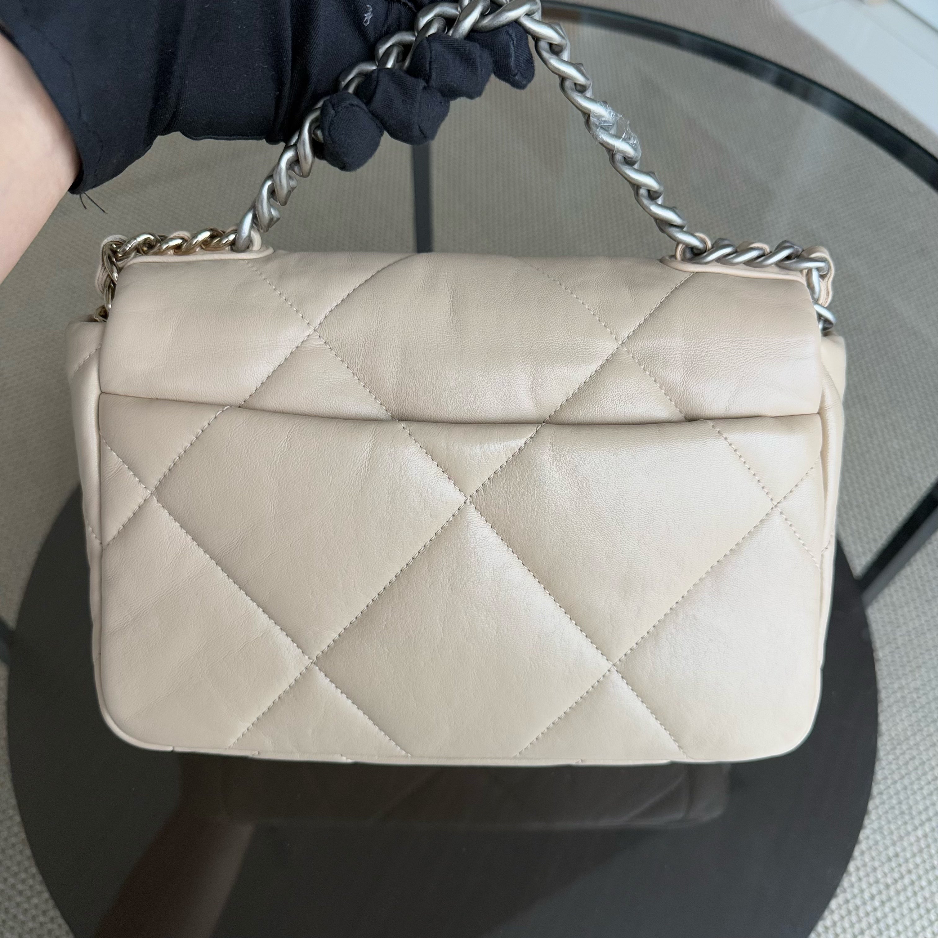 Chanel 19 Bag Small - C19 Goatskin Light Beige Two-tone Hardware Microchip