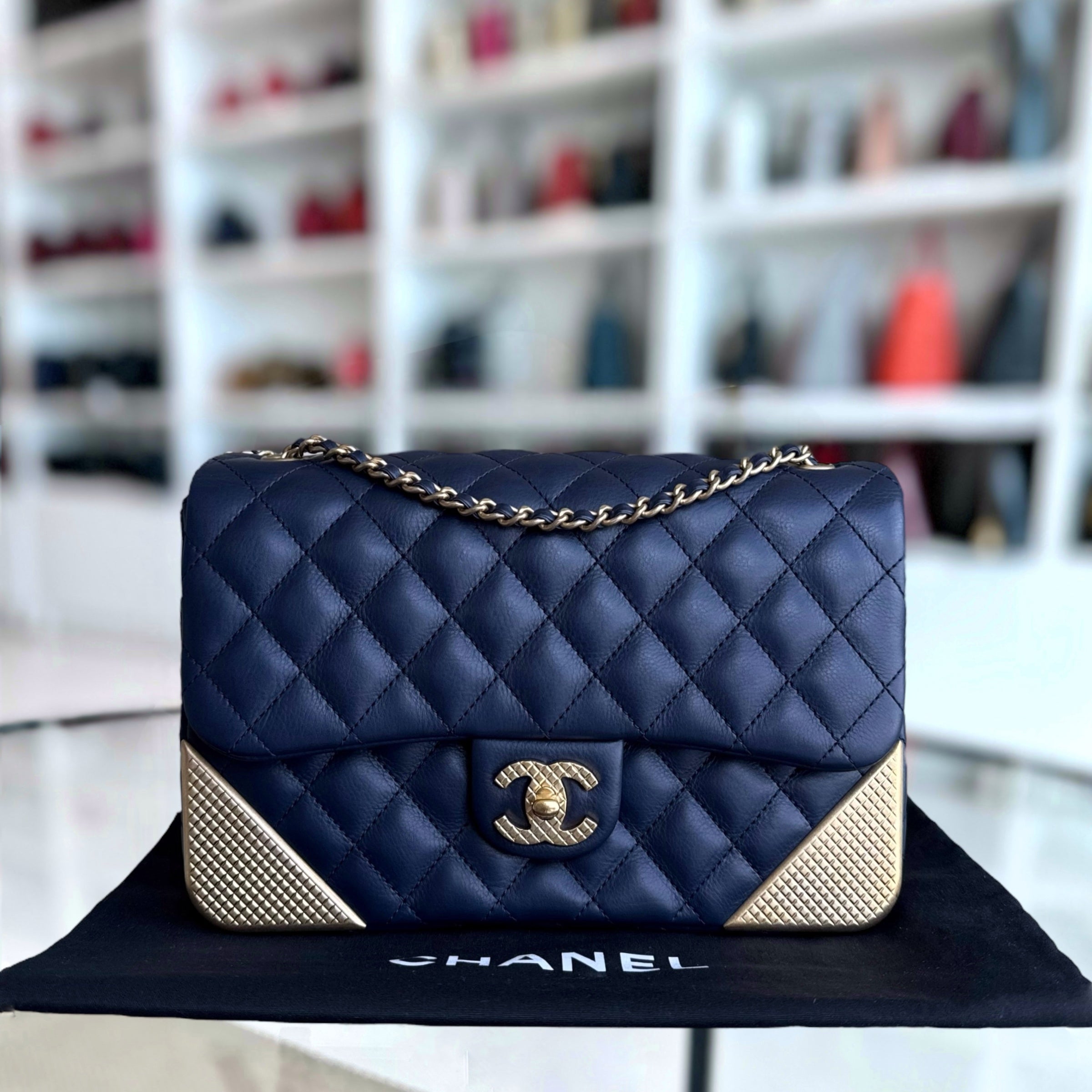 Chanel Classic Flap Rock The Corner - 25CM Calfskin Quilted Dark Blue Gold Hardware Series 24