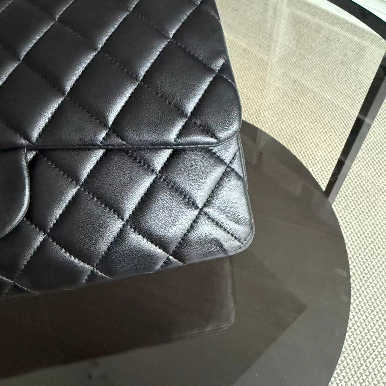 Chanel Classic Flap Jumbo - Single Flap Quilted Lambskin 30CM Black Silver Hardware Series 13