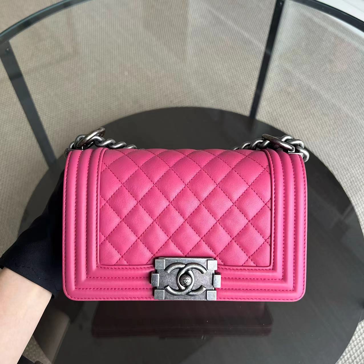 *Calfskin* Chanel Boy Small - Quilted Calfskin Boy Pink Ruthenium Silver Hardware Series 26