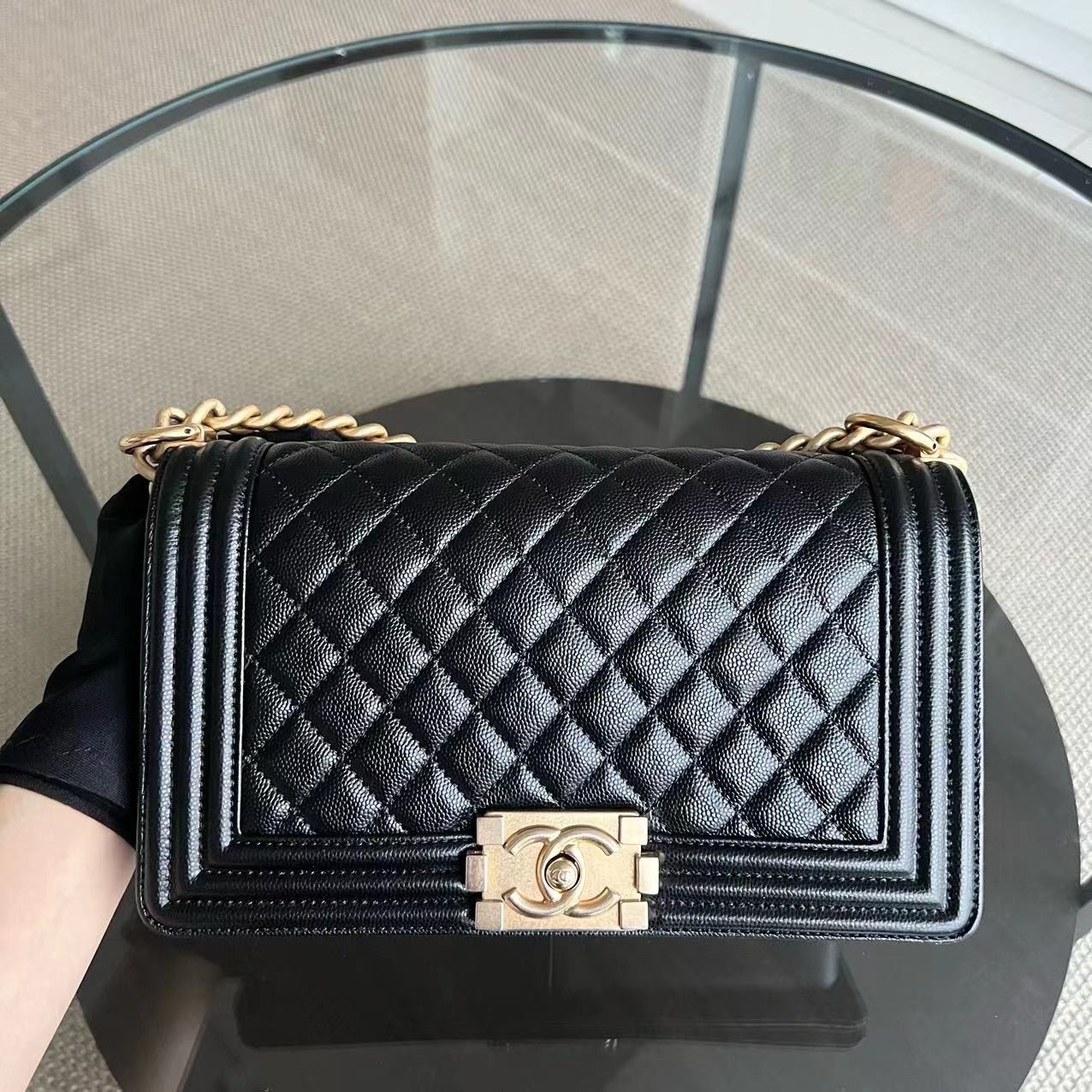 Chanel Caviar Boy Medium 25CM Quilted Black Golden Hardware Series 28