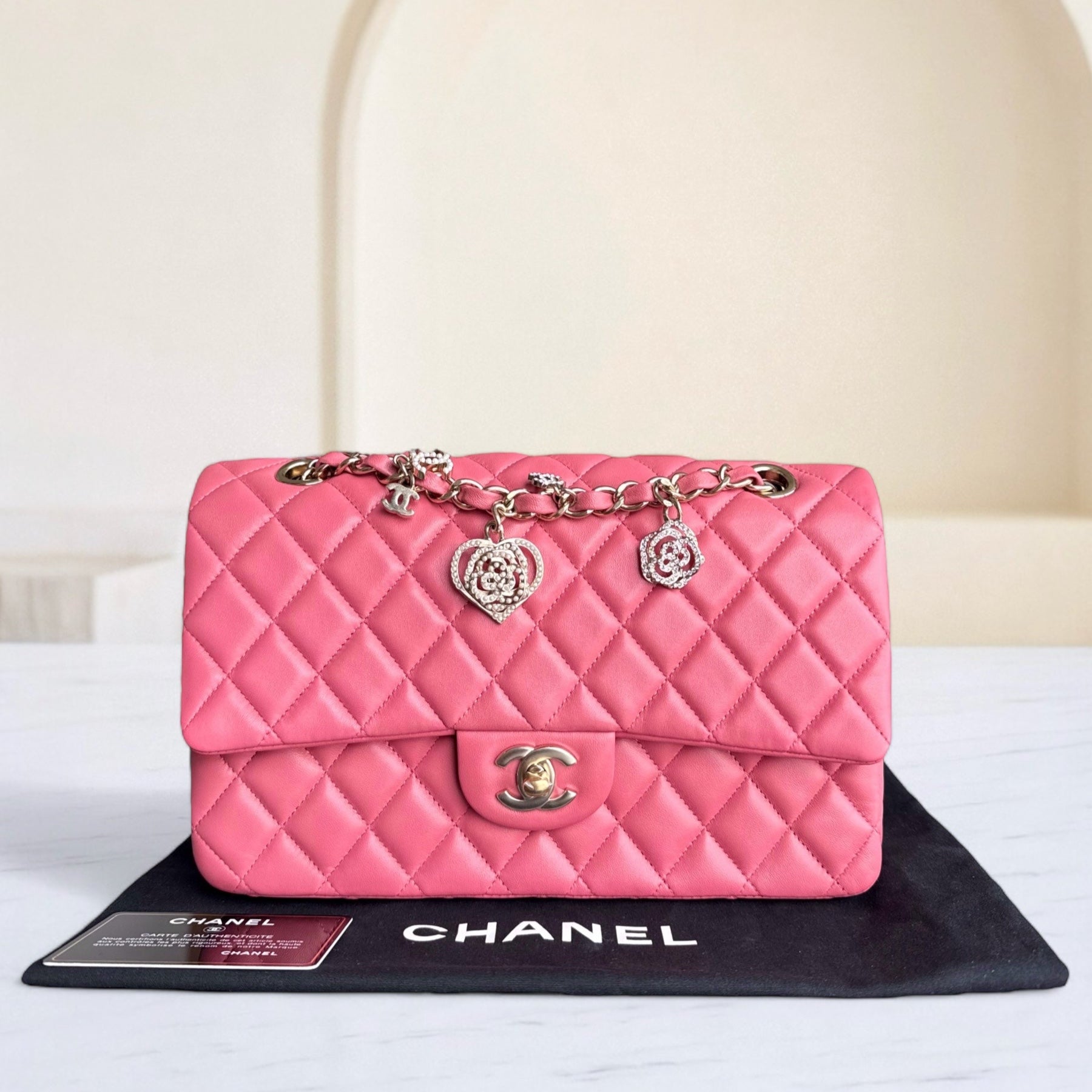 Chanel Classic Flap Medium - Special Valentine Edition 25CM Quilted Lambskin Pink Gold Hardware Series 19