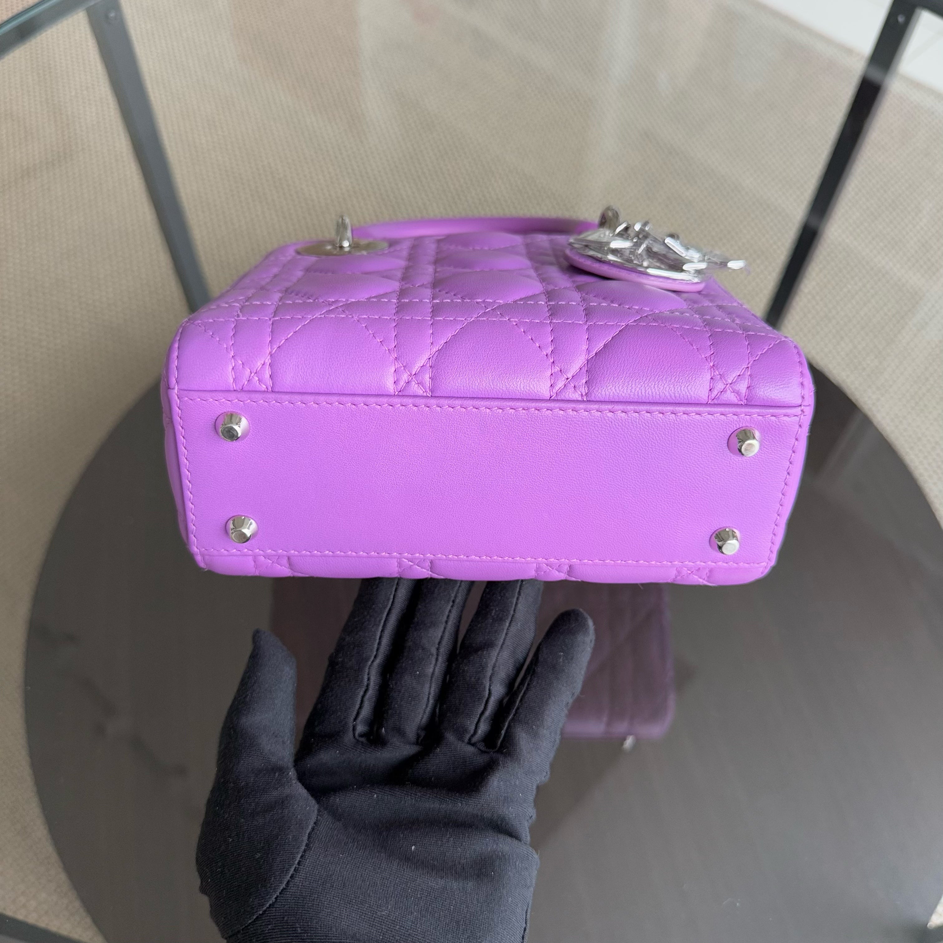 Dior Lady Mini - Cannage Lambskin Purple Silver Hardware