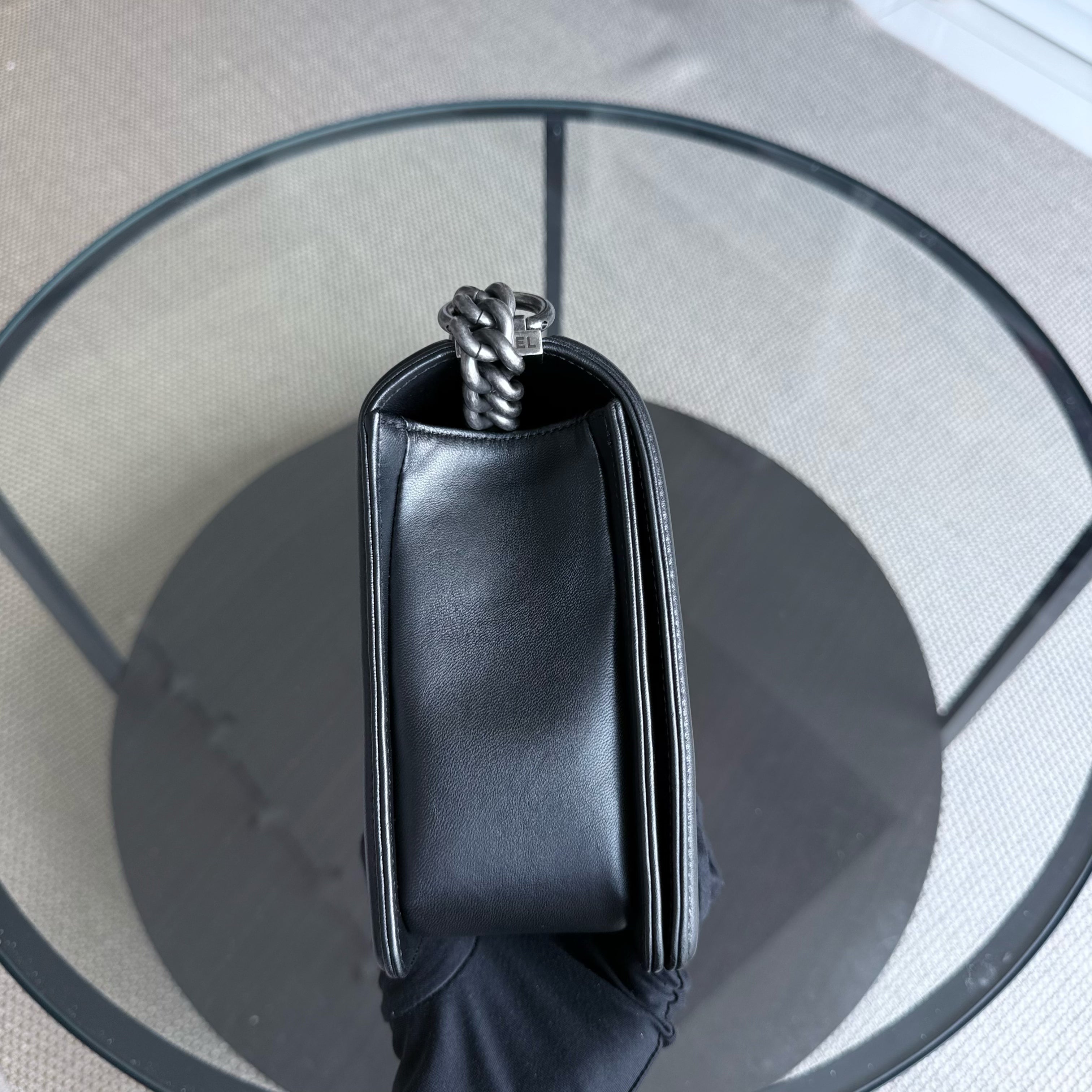 Chanel Boy New Medium - 28CM Quilted Lambskin Black Ruthenium Silver Hardware Series 21
