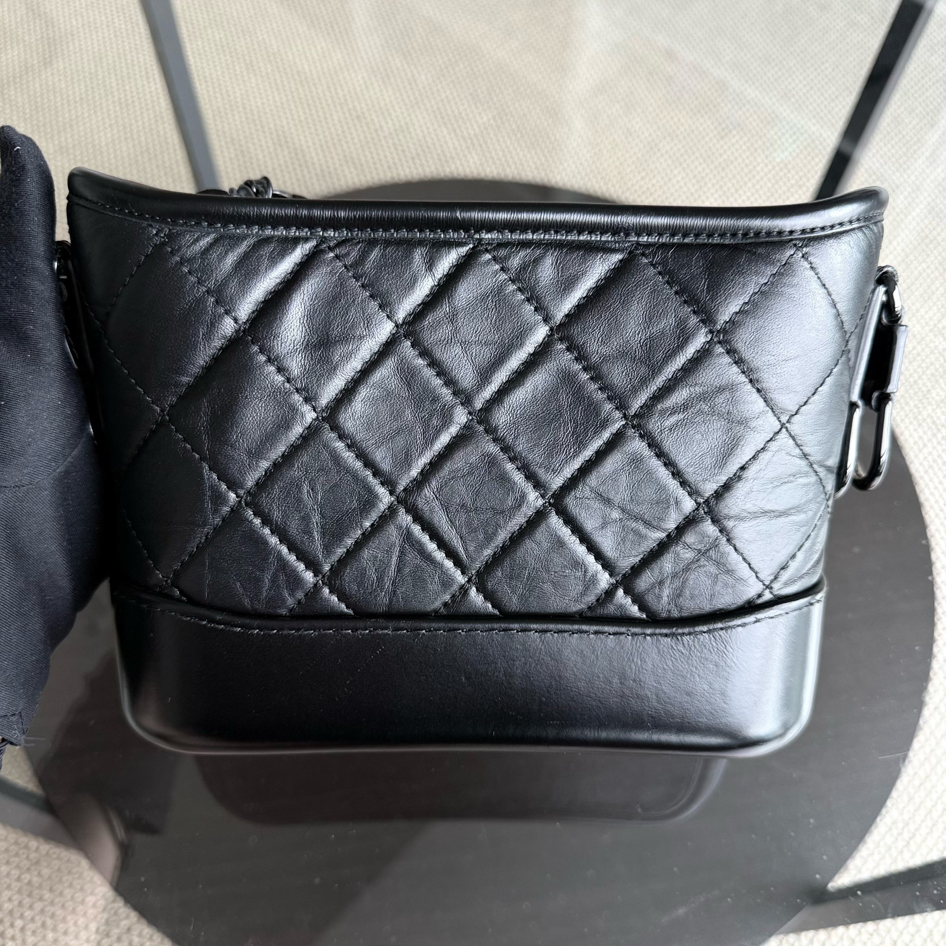 Chanel Gabrielle Small - Quilted Aged Calfskin Black All Black Hardware Series 29