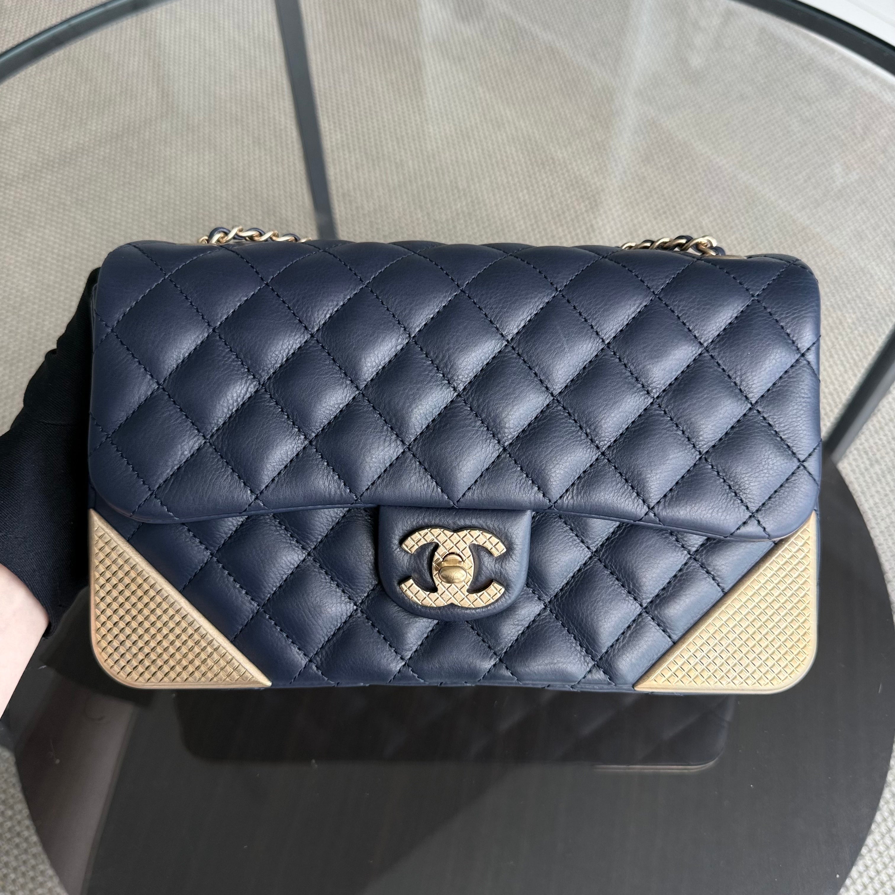 Chanel Classic Flap Rock The Corner - 25CM Calfskin Quilted Dark Blue Gold Hardware Series 24