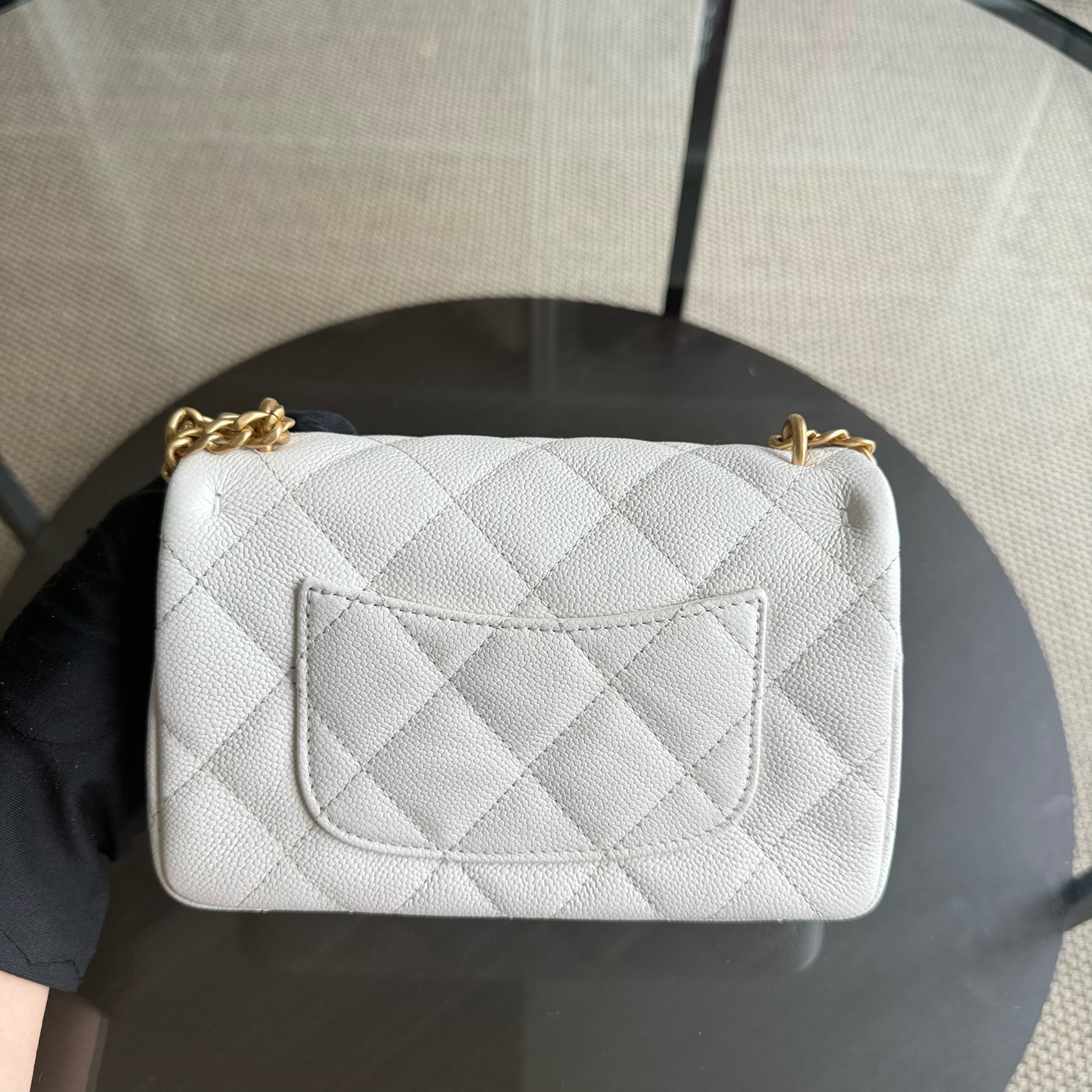 Chanel Flap Mini Sweetheart 23P - Caviar Quilted White Gold Hardware Microchip