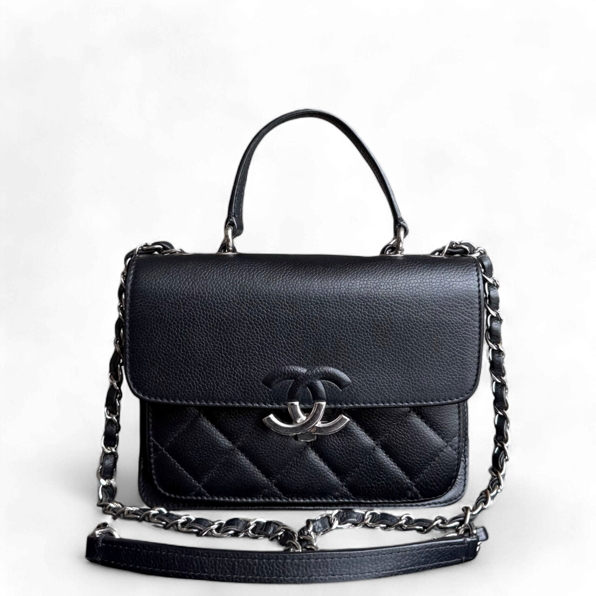 Chanel Small CC Box Flap - Quilted Calfskin Black Silver Hardware Series 24