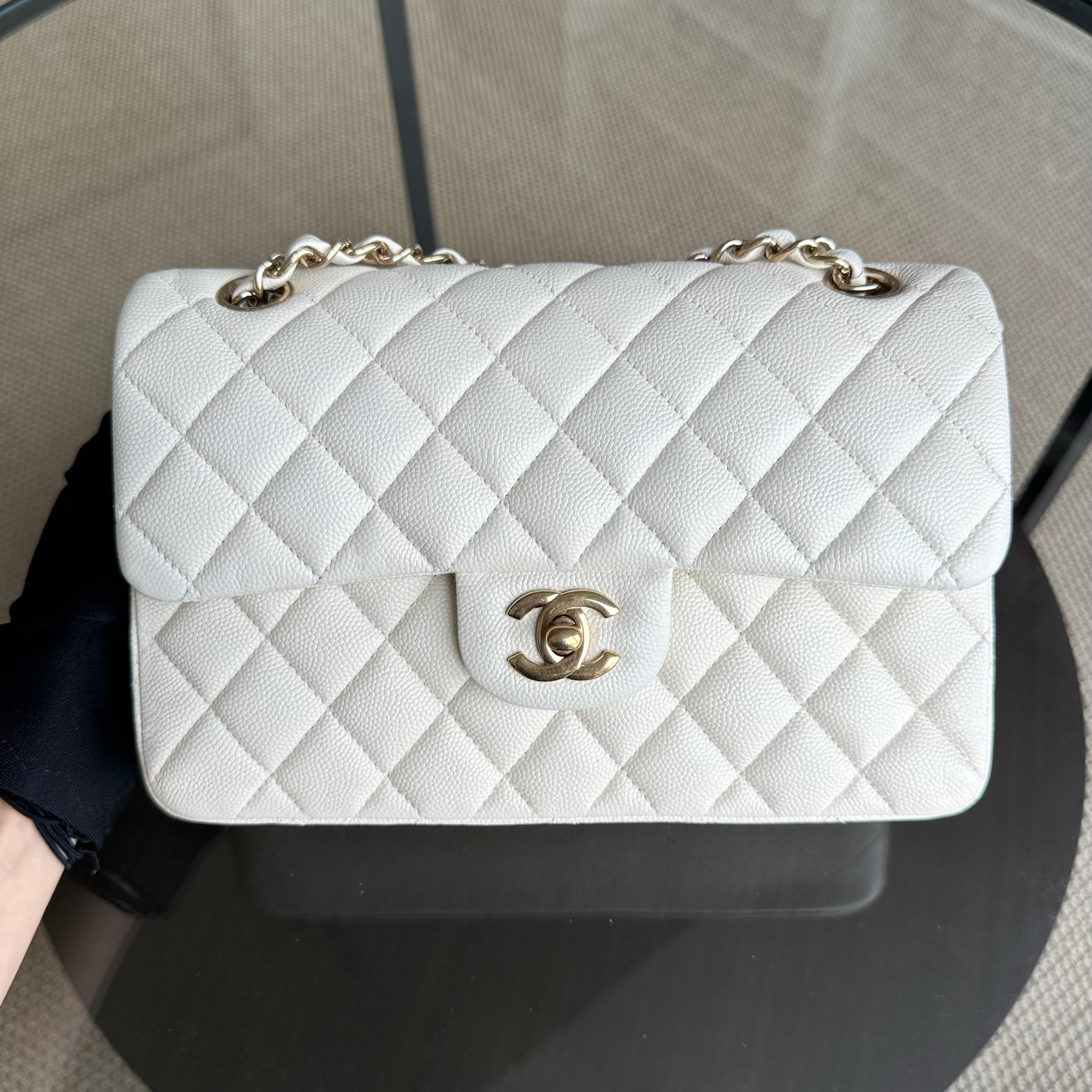 Chanel Classic Flap Small - Caviar 23CM Quilted Cream White Gold Hardware Series 27