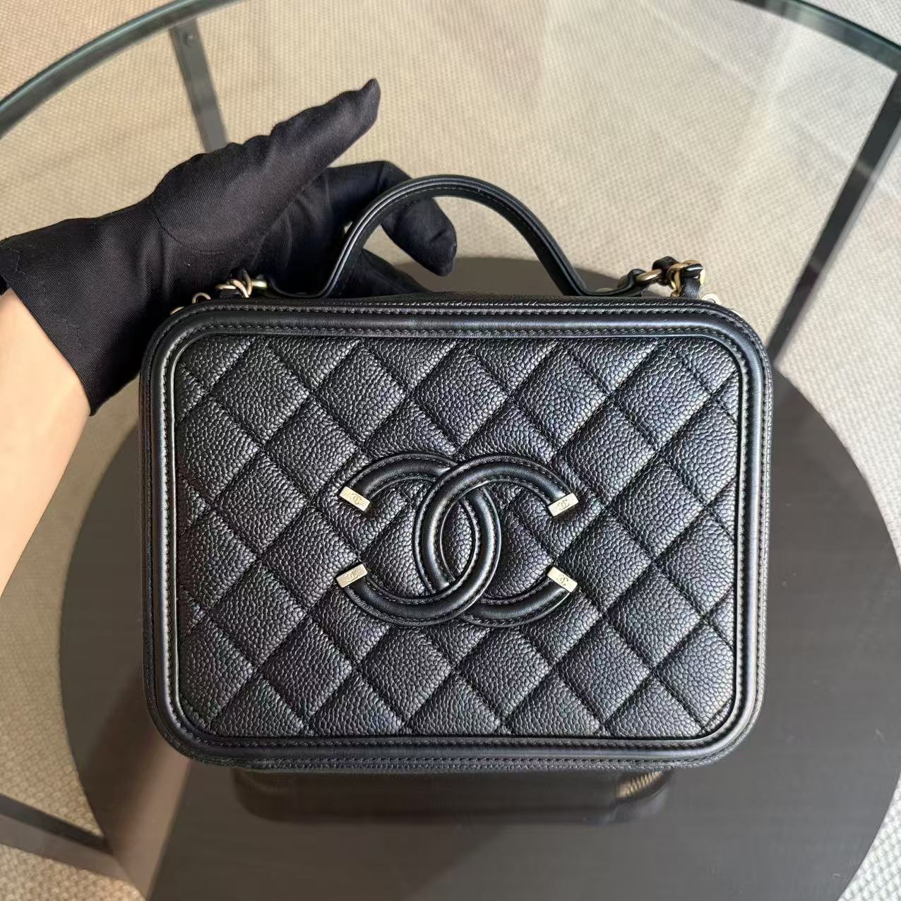 Chanel Vanity Case Medium - Caviar Quilted Black Gold Hardware Series 27