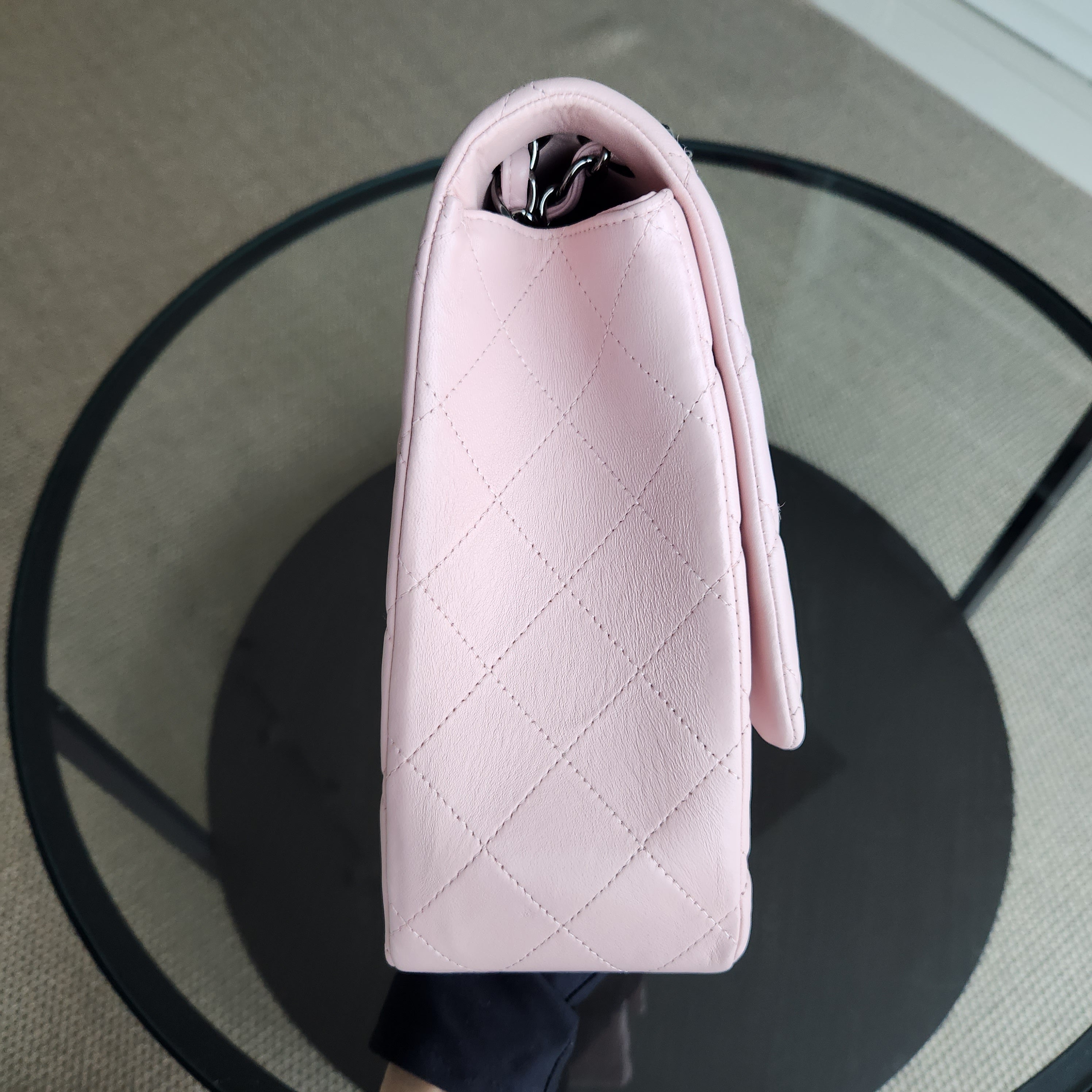 Chanel Classic Flap Maxi - 34CM Quilted Lambskin Single Flap Light Pink Silver Hardware Series 13