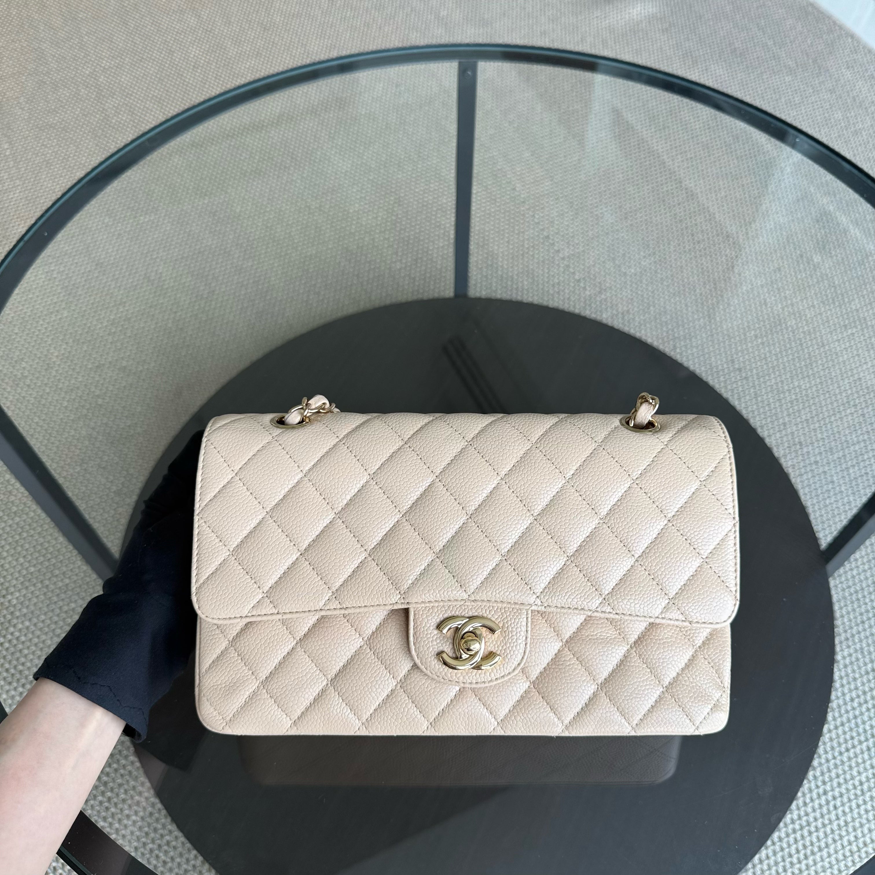 Chanel Classic Flap Medium - Caviar 25CM Quilted Beige Gold Hardware Series 14