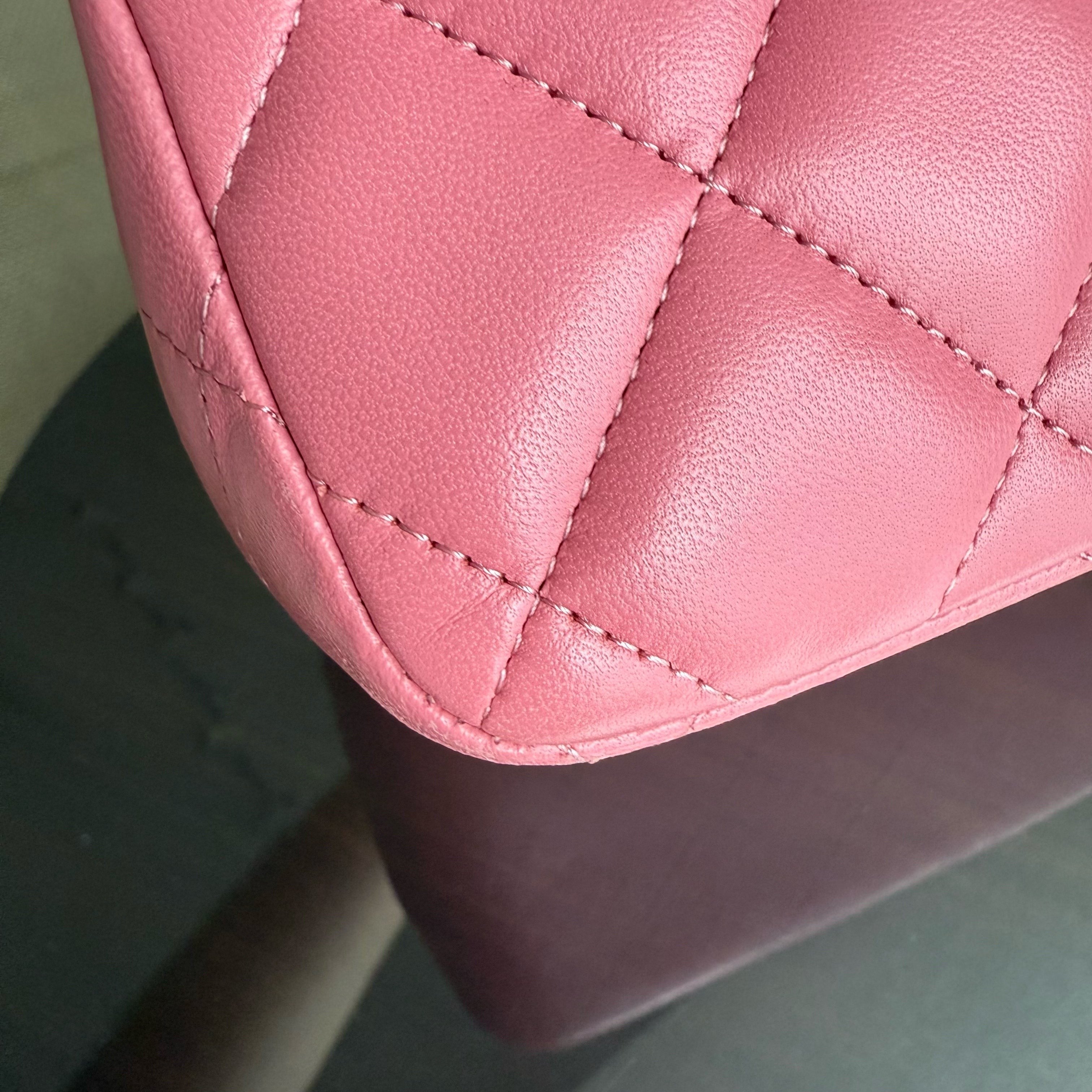 Chanel Classic Flap Jumbo - Double Flap 30CM Quilted Lambskin Sakura Pink Silver Hardware